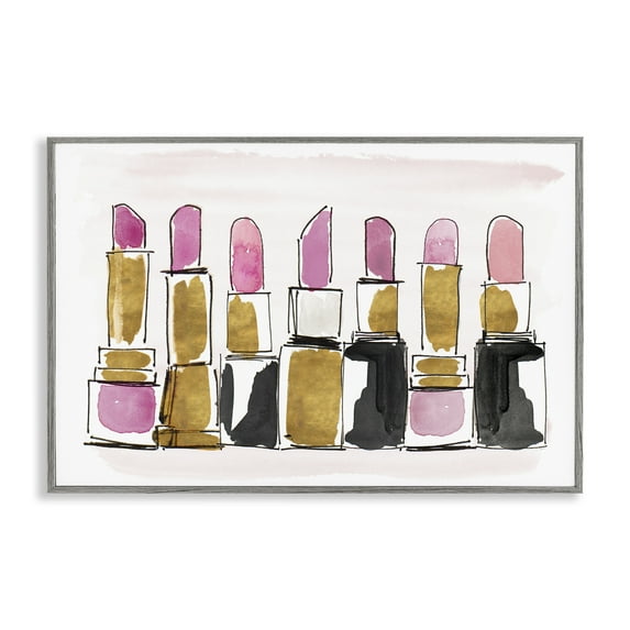 Stupell Industries Glam Lipstick Doodle Fashion Painting Gray Framed Art Print Wall Art, 30 x 20