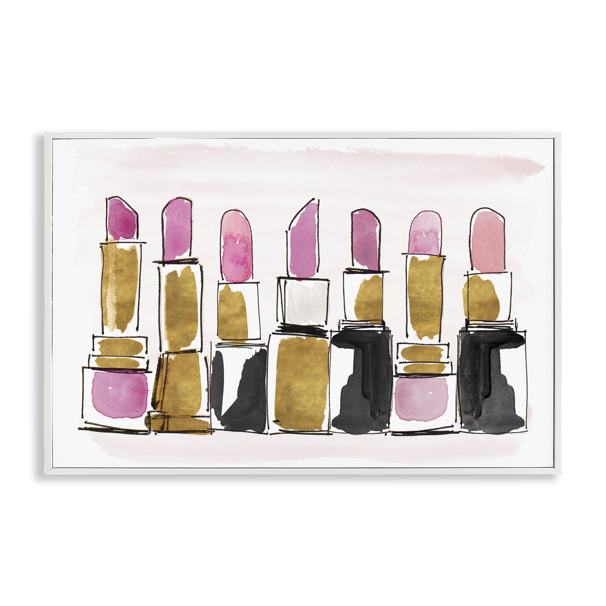 Stupell Industries Glam Lipstick Doodle Fashion Painting White Framed Art Print Wall Art, 30 x 20