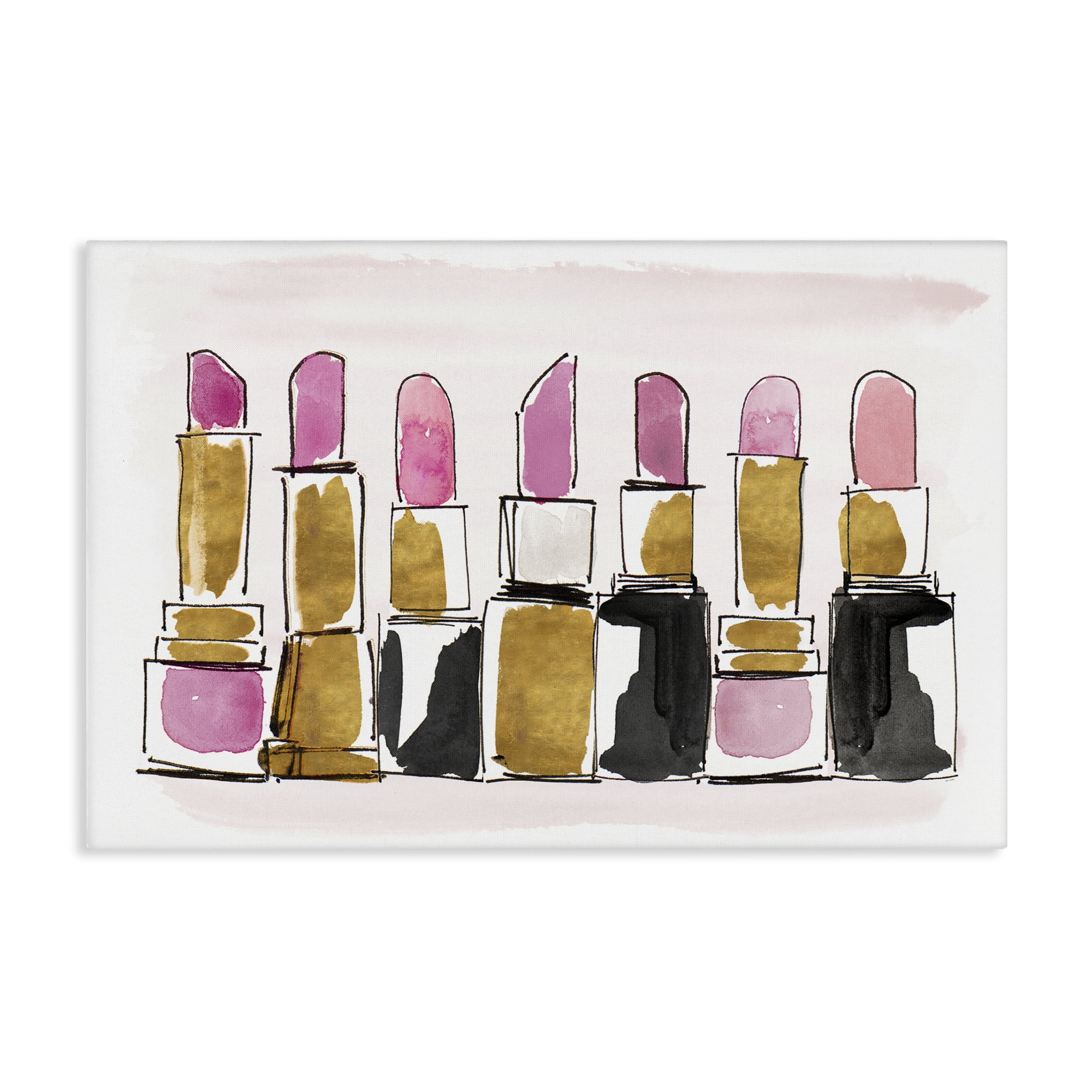 Stupell Industries Glam Lipstick Doodle Fashion Painting Wrapped Canvas Art Print Wall Art, 36 x 24