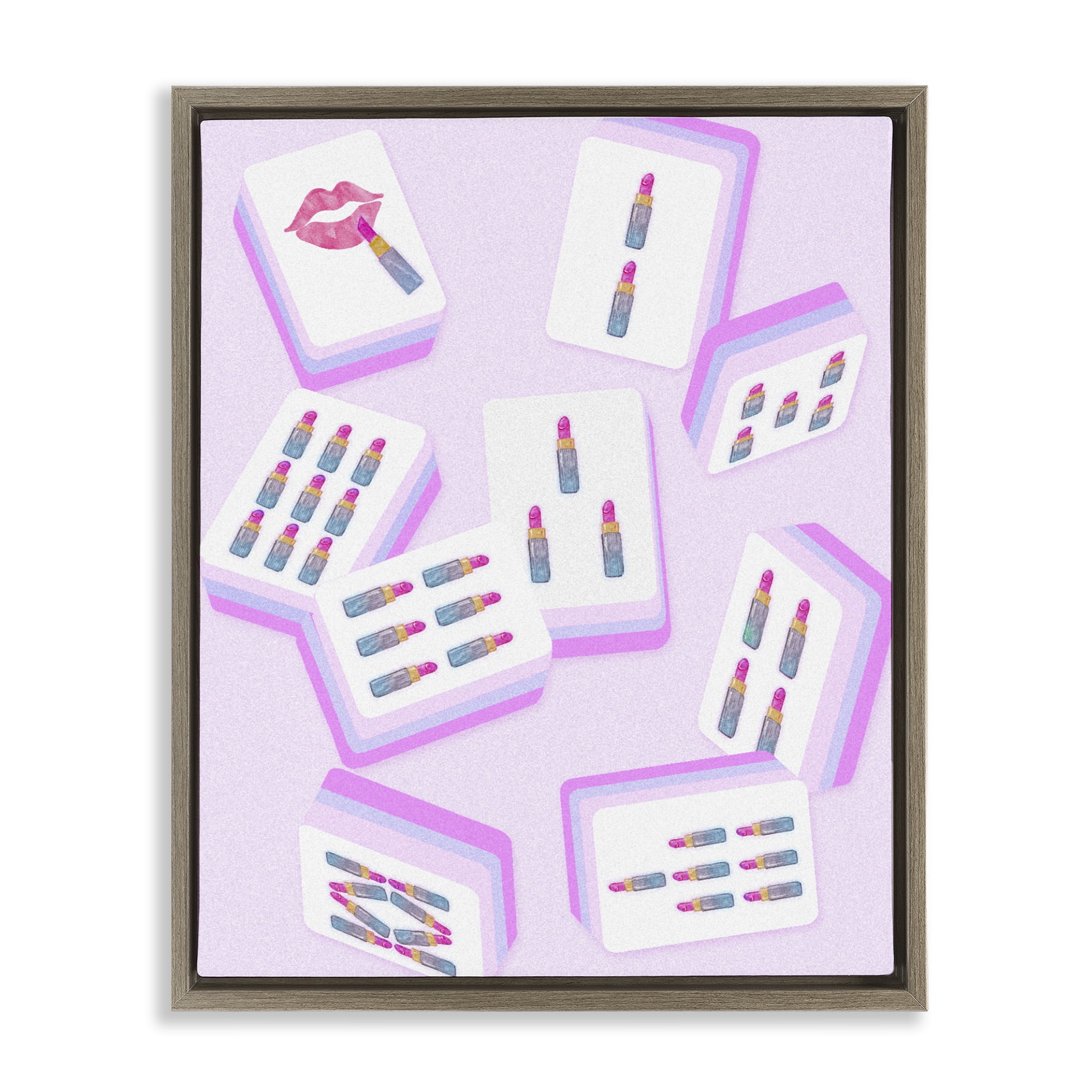 Stupell Industries Glam Lipstick Mahjong Tiles Brown Framed Floater Canvas Wall Art, design by Ziwei Li