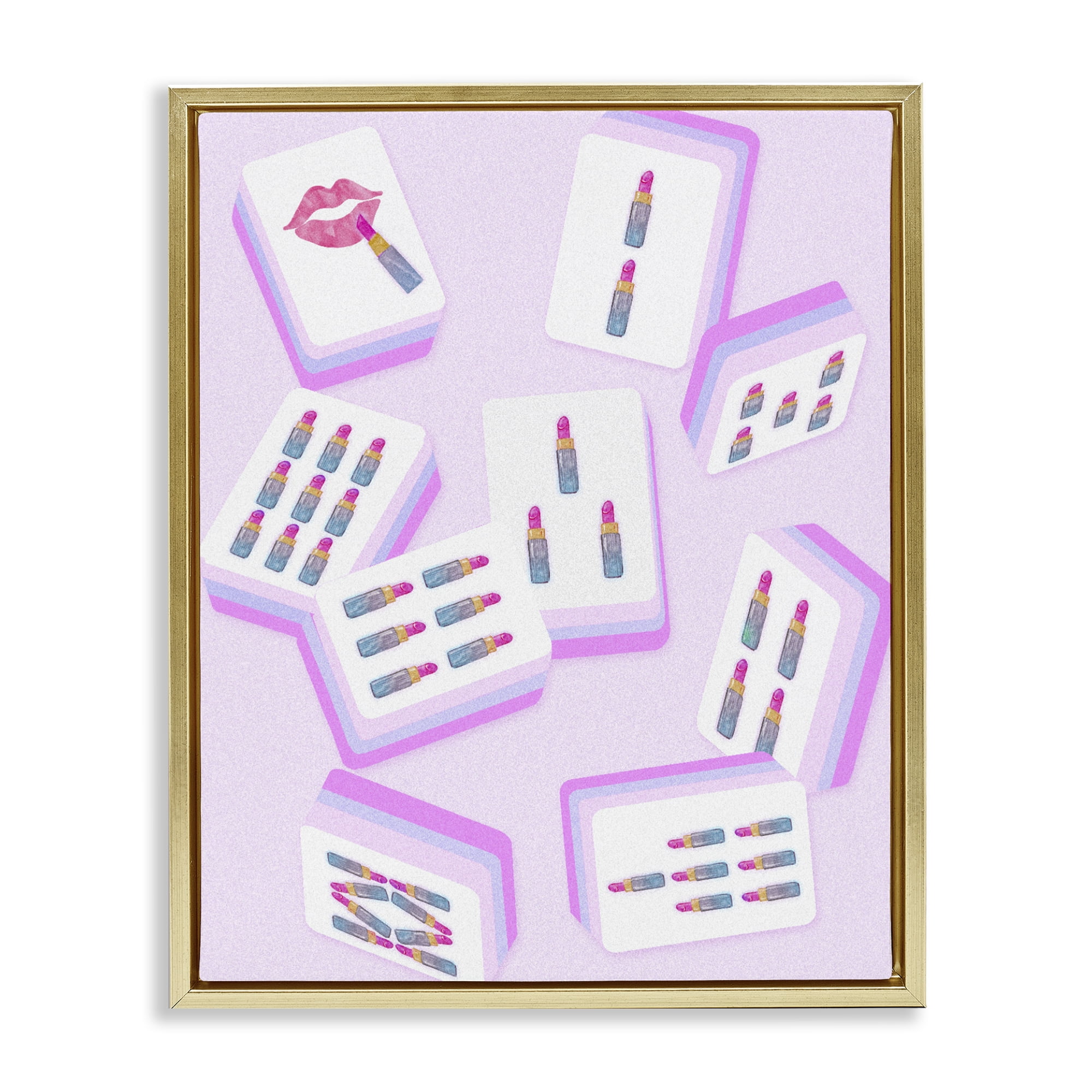 Stupell Industries Glam Lipstick Mahjong Tiles Gold Framed Floater Canvas Wall Art, design by Ziwei Li