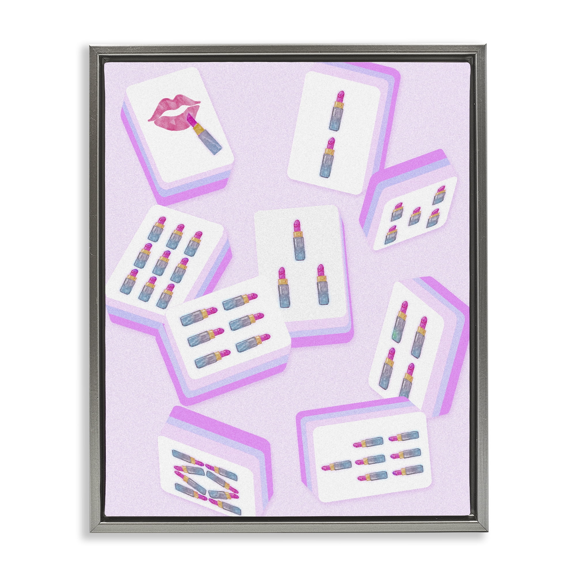 Stupell Industries Glam Lipstick Mahjong Tiles Gray Framed Floater Canvas Wall Art, design by Ziwei Li