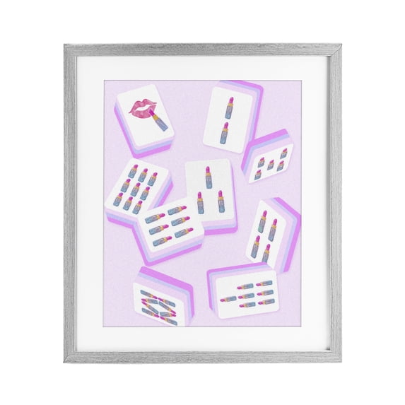 Stupell Industries Art Deco Glam Lipstick Mahjong Tiles Gray Framed Print Under Glass, 17 x 21, by Ziwei Li
