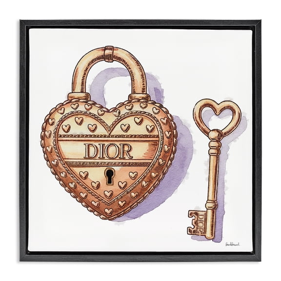 Stupell Industries Glam Lock and Key Black Framed Floater Canvas Wall Art design by Amanda Greenwood, 18 x 18