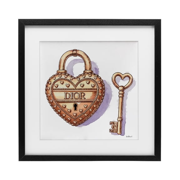 Stupell Industries Glam Lock and Key Black Framed Print Under Glass design by Amanda Greenwood, 13 x 13