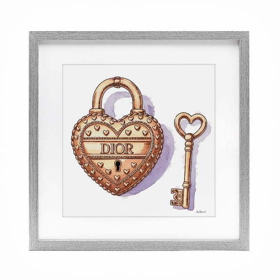 Stupell Industries Glam Lock and Key Gray Framed Print Under Glass design by Amanda Greenwood, 13 x 13