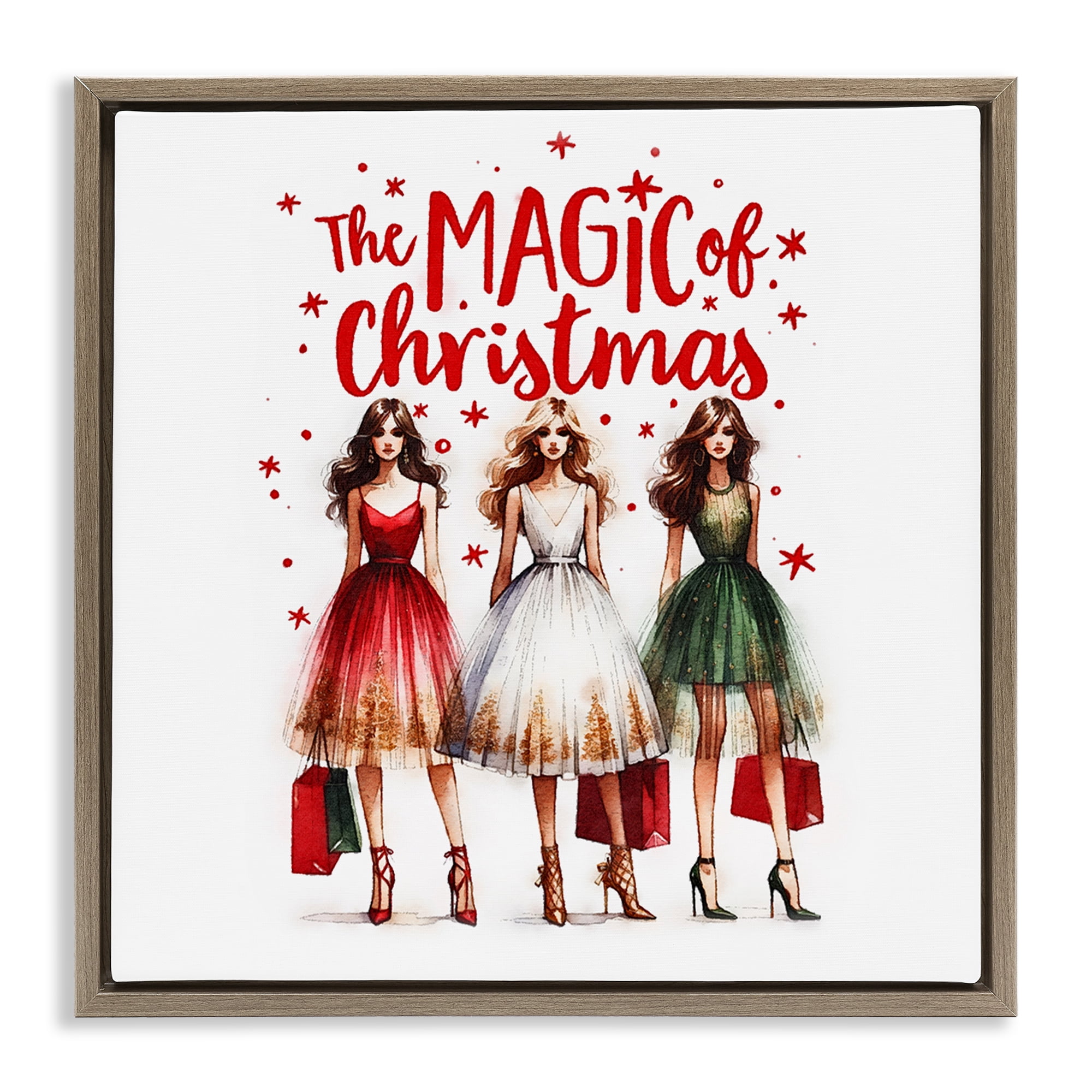 Stupell Industries Glam Magic Of Christmas Holiday Painting Brown Floater Framed Canvas Art Prints Wall Art, 25 x 25