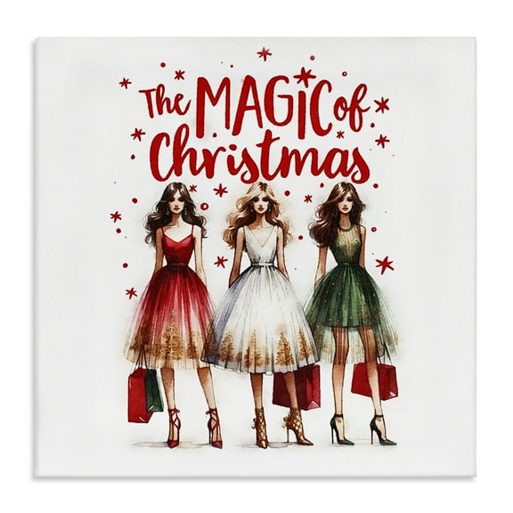 Stupell Industries Glam Magic Of Christmas Holiday Painting Gallery Wrapped Canvas Art Prints Wall Art, 17 x 17
