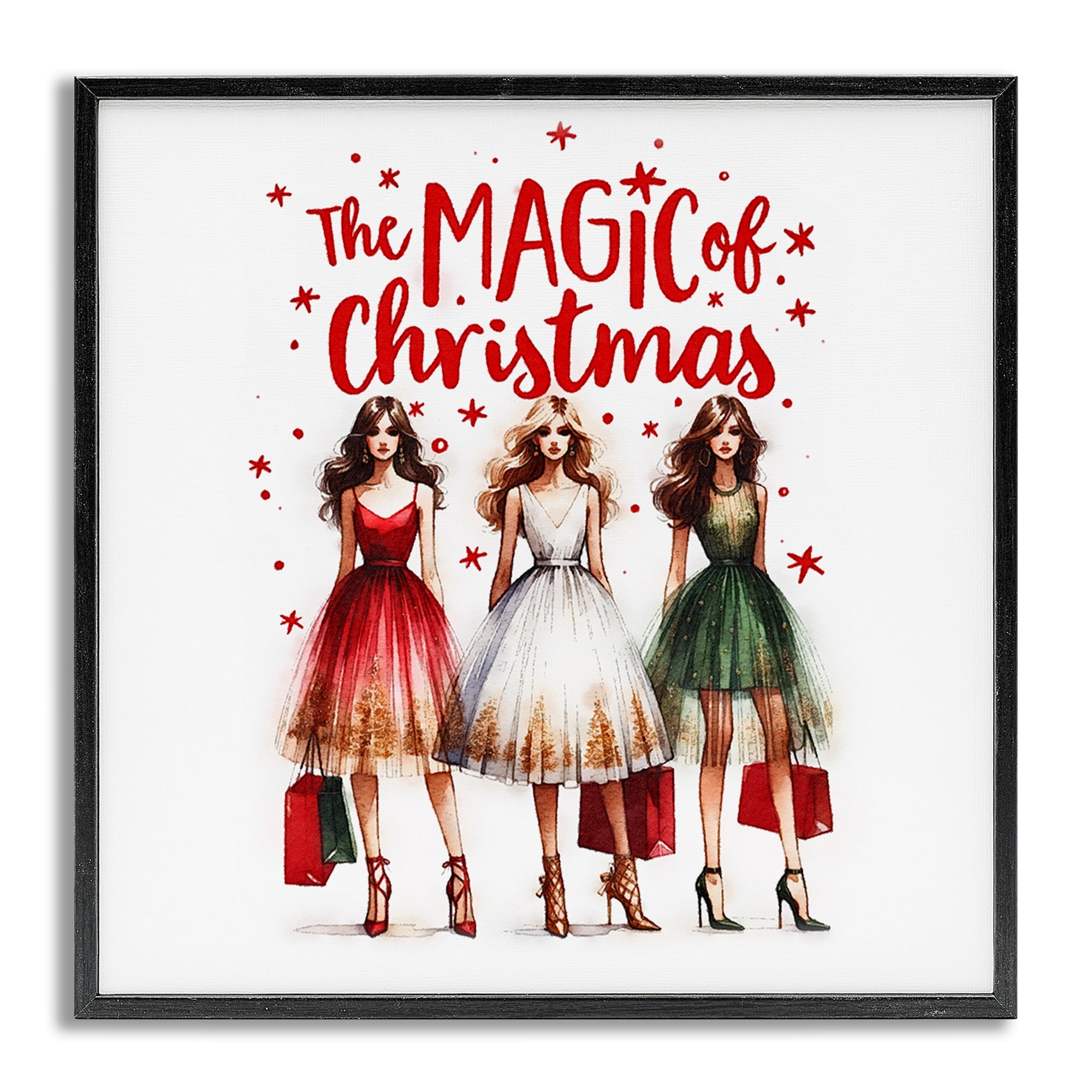 Stupell Industries Glam Magic Of Christmas Holiday Painting Gray Framed Art Prints Wall Art, 17 x 17