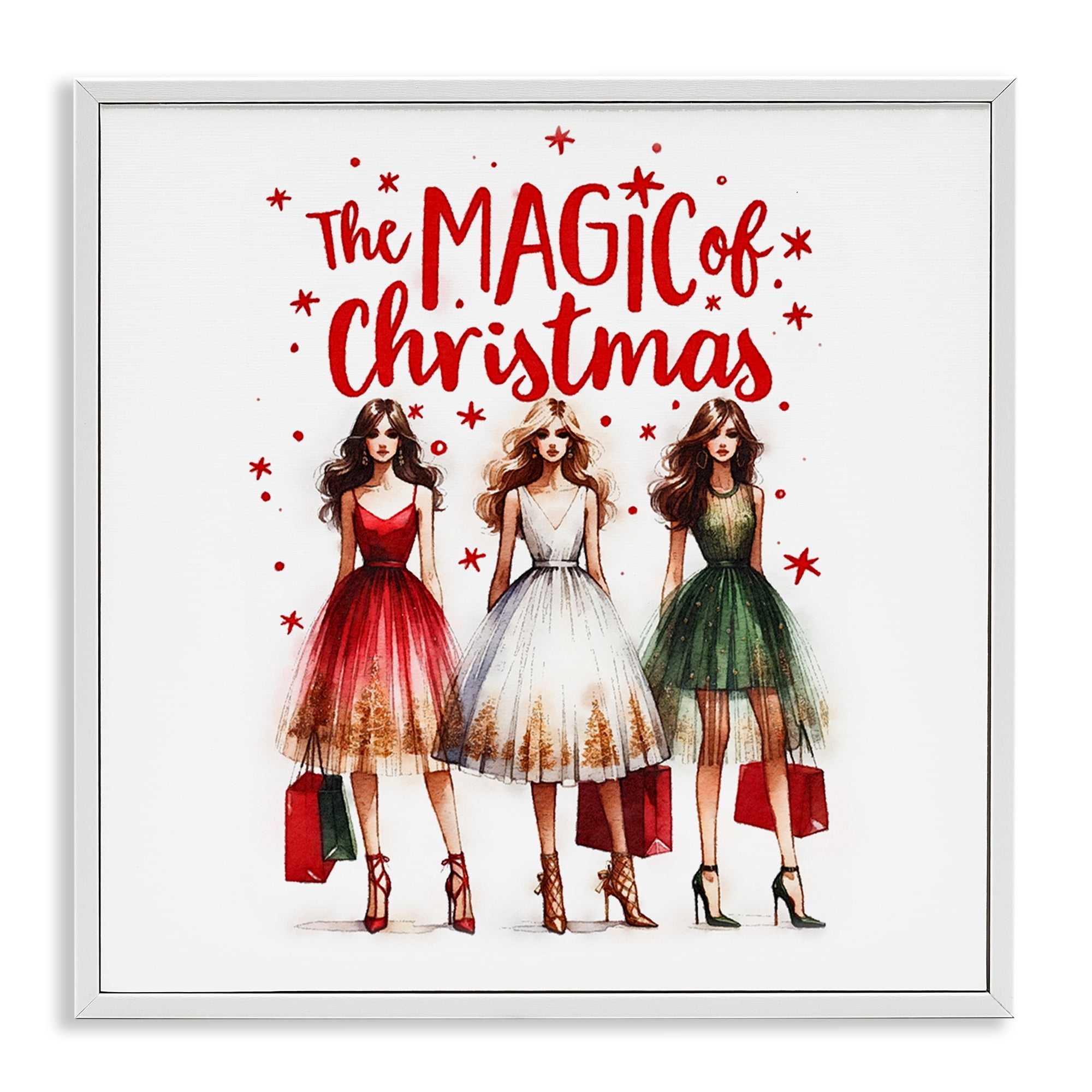 Stupell Industries Glam Magic Of Christmas Holiday Painting White Framed Art Prints Wall Art, 17 x 17