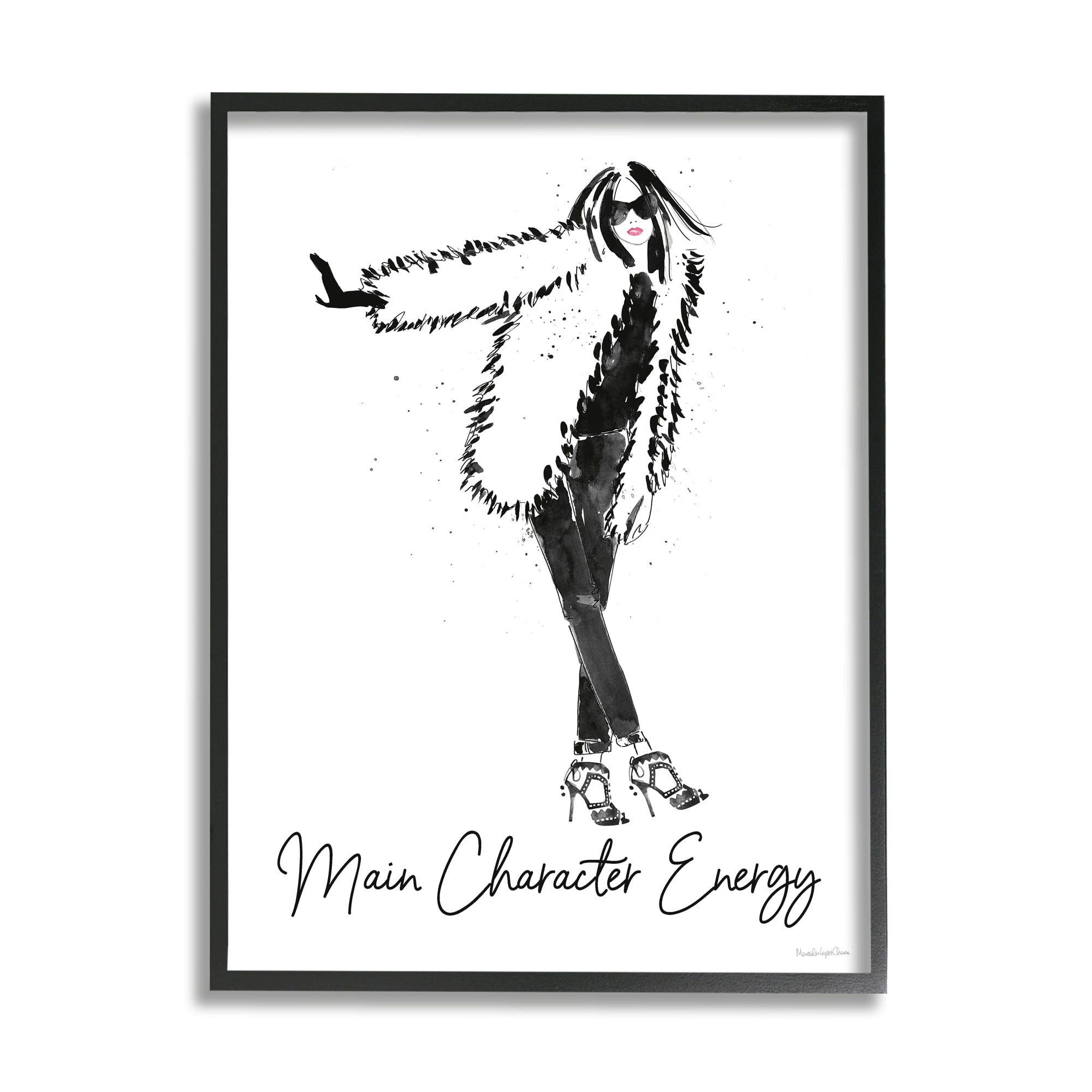 Stupell Industries Glam Main Character Energy Chic Fashion Woman Graphic Art Black Framed Art Print Wall Art, Design by Mercedes Lopez Charro