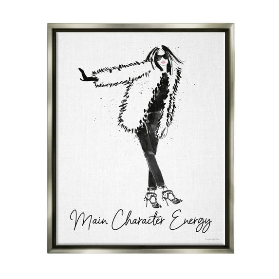Stupell Industries Glam Main Character Energy Chic Fashion Woman Graphic Art Luster Gray Floating Framed Canvas Print Wall Art, Design by Mercedes Lopez Charro