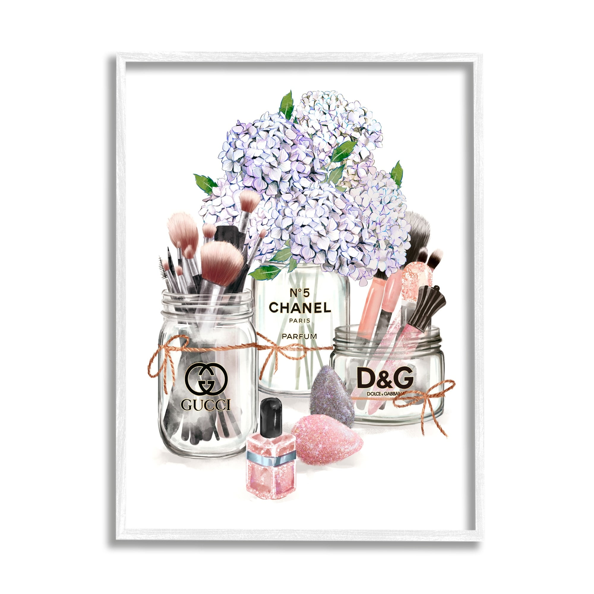 Stupell Industries Glam Makeup Collection Floral Hydrangea Bouquet Designer Perfume Graphic Art Black Framed Art Print Wall Art, 11x14, by Ziwei Li