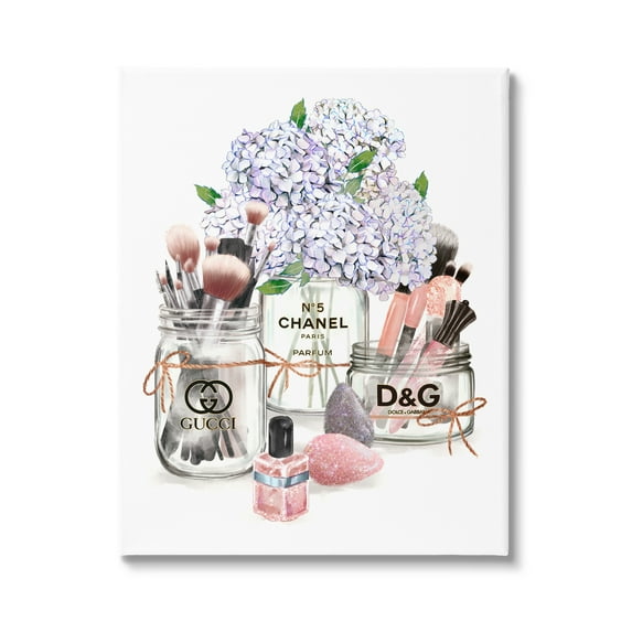 Stupell Industries Glam Makeup Collection Floral Hydrangea Bouquet Designer Perfume Graphic Art Gallery-Wrapped Canvas Print Wall Art, 36x48, by Ziwei Li