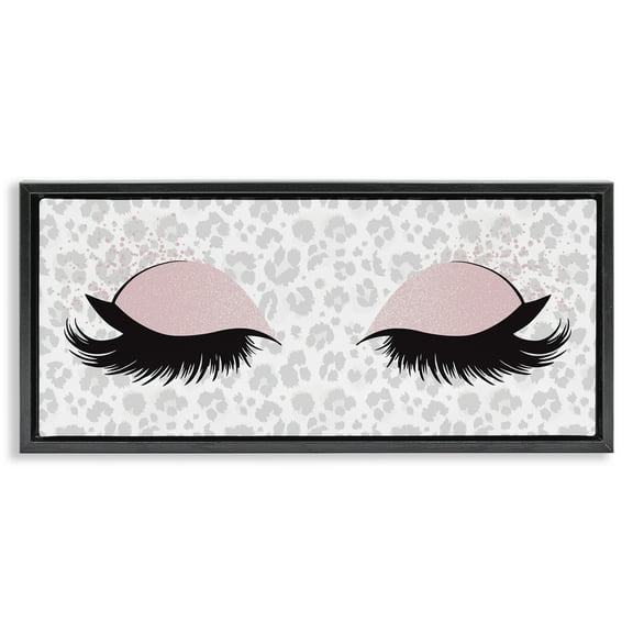 Stupell Industries Glam Makeup Leopard Pattern Beauty & Fashion Painting Black Floater Framed Canvas Art Print Wall Art, 25 x 11
