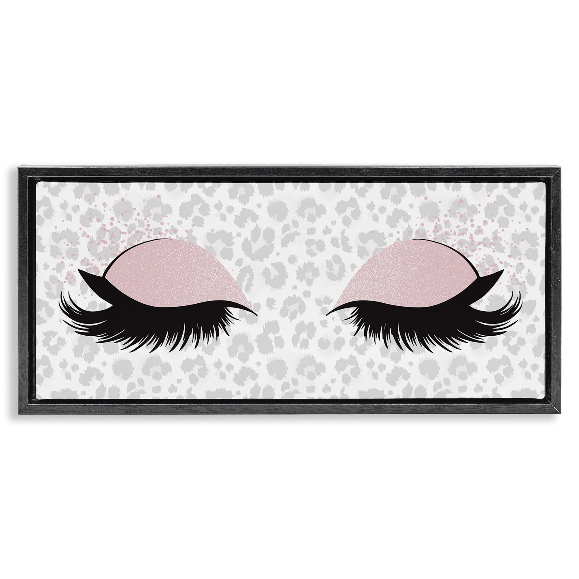 Stupell Industries Glam Makeup Leopard Pattern Beauty & Fashion Painting Black Floater Framed Canvas Art Print Wall Art, 31 x 14