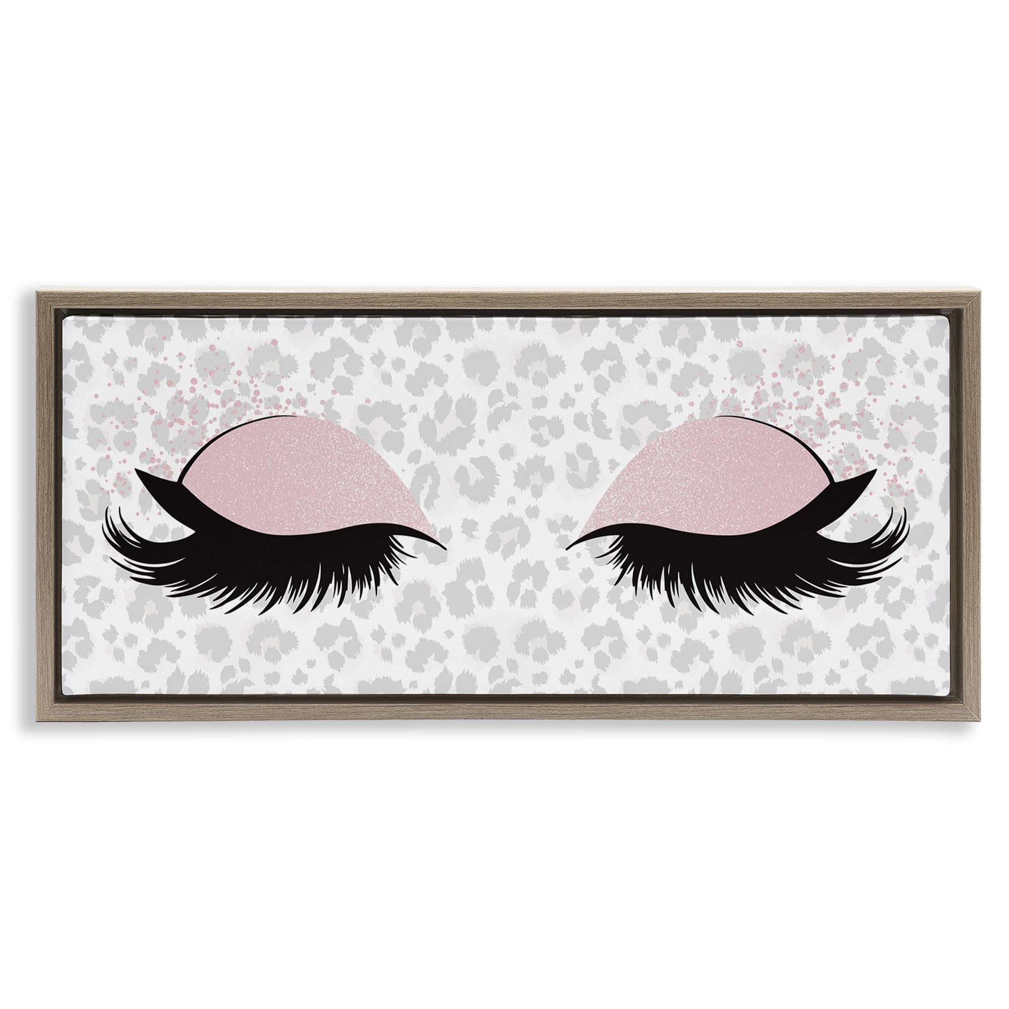 Stupell Industries Glam Makeup Leopard Pattern Beauty & Fashion Painting Brown Floater Framed Canvas Art Print Wall Art, 31 x 14