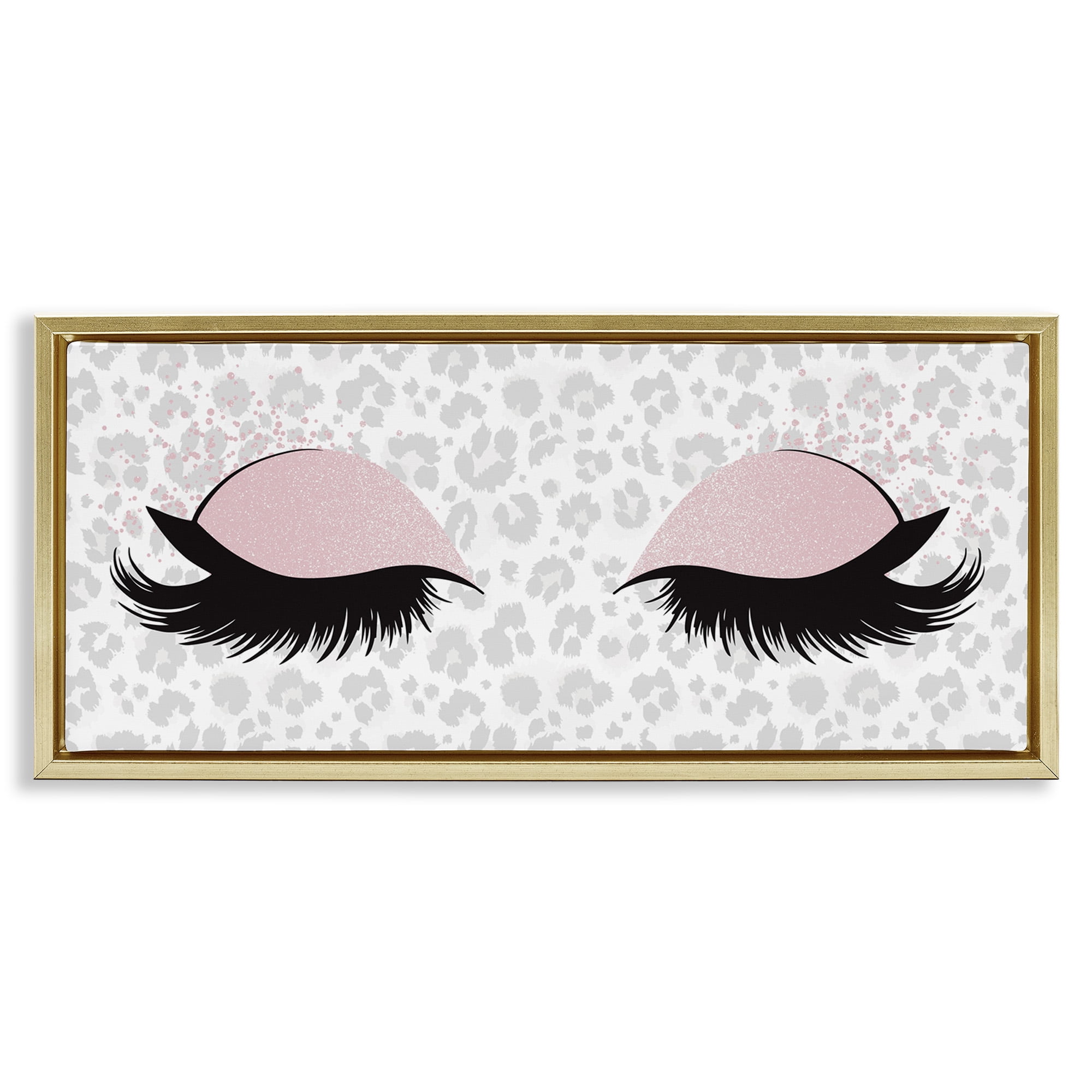 Stupell Industries Glam Makeup Leopard Pattern Beauty & Fashion Painting Gold Floater Framed Canvas Art Print Wall Art, 31 x 14