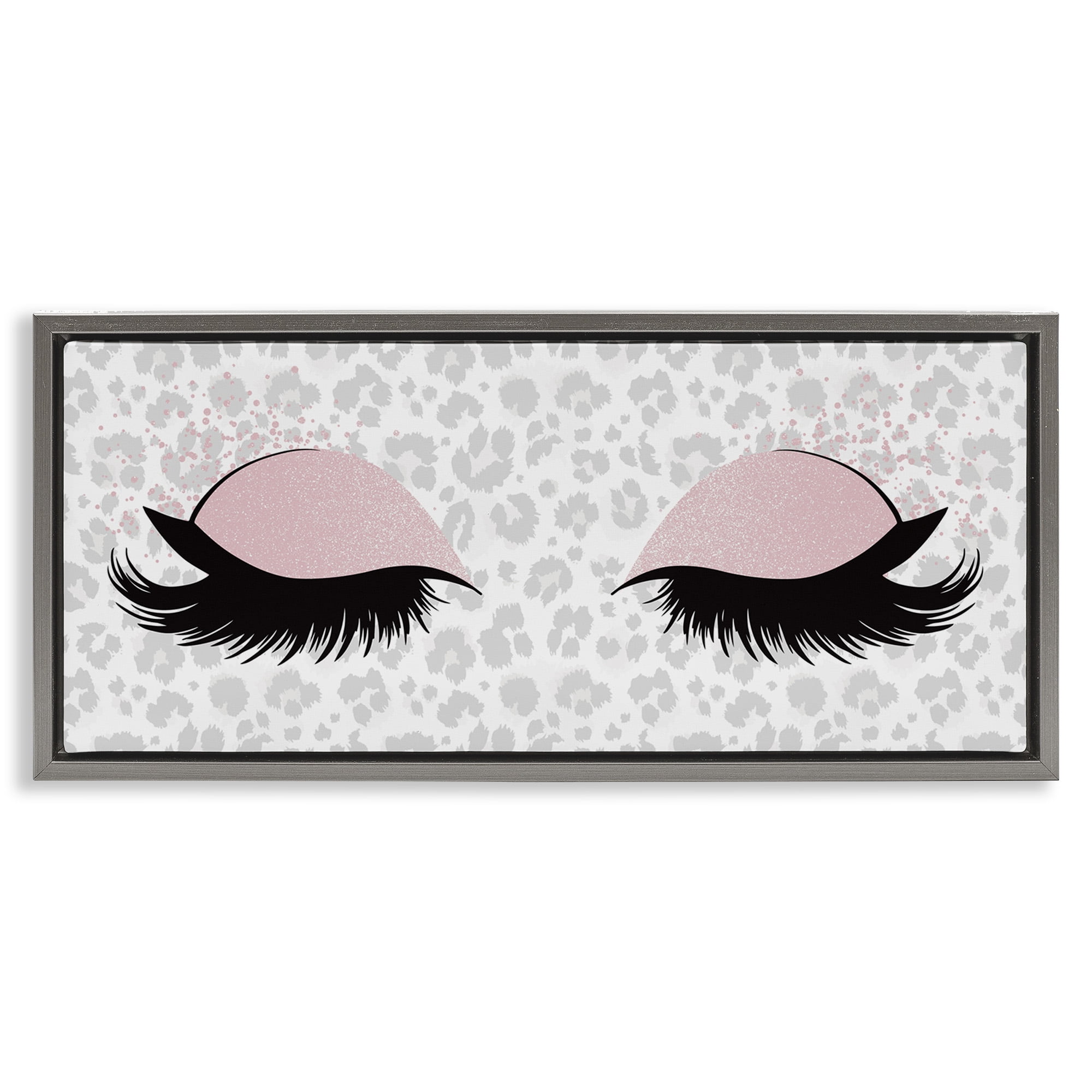 Stupell Industries Glam Makeup Leopard Pattern Beauty & Fashion Painting Gray Floater Framed Canvas Art Print Wall Art, 25 x 11