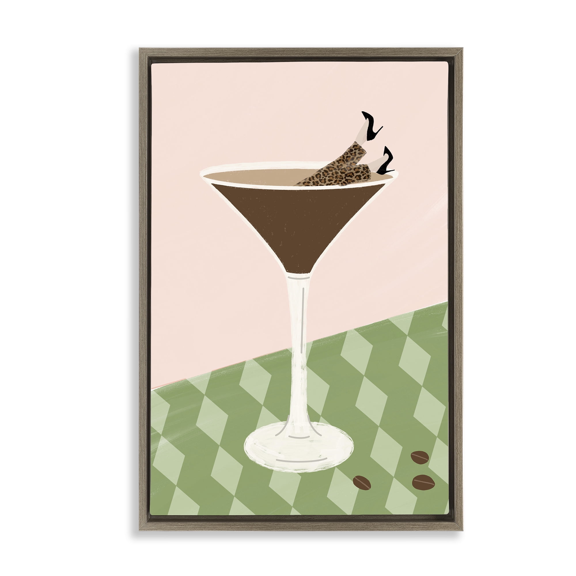 Stupell Industries Glam Martini Splash Brown Framed Floater Canvas Wall Art, design by Emily Navas