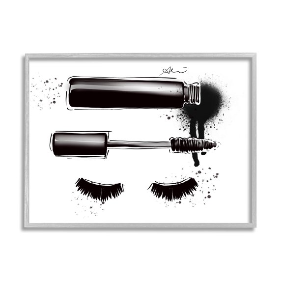 Stupell Industries Glam Mascara Lashes Makeup Graphic Art Gray Framed Art Print Wall Art, Design by Alison Petrie