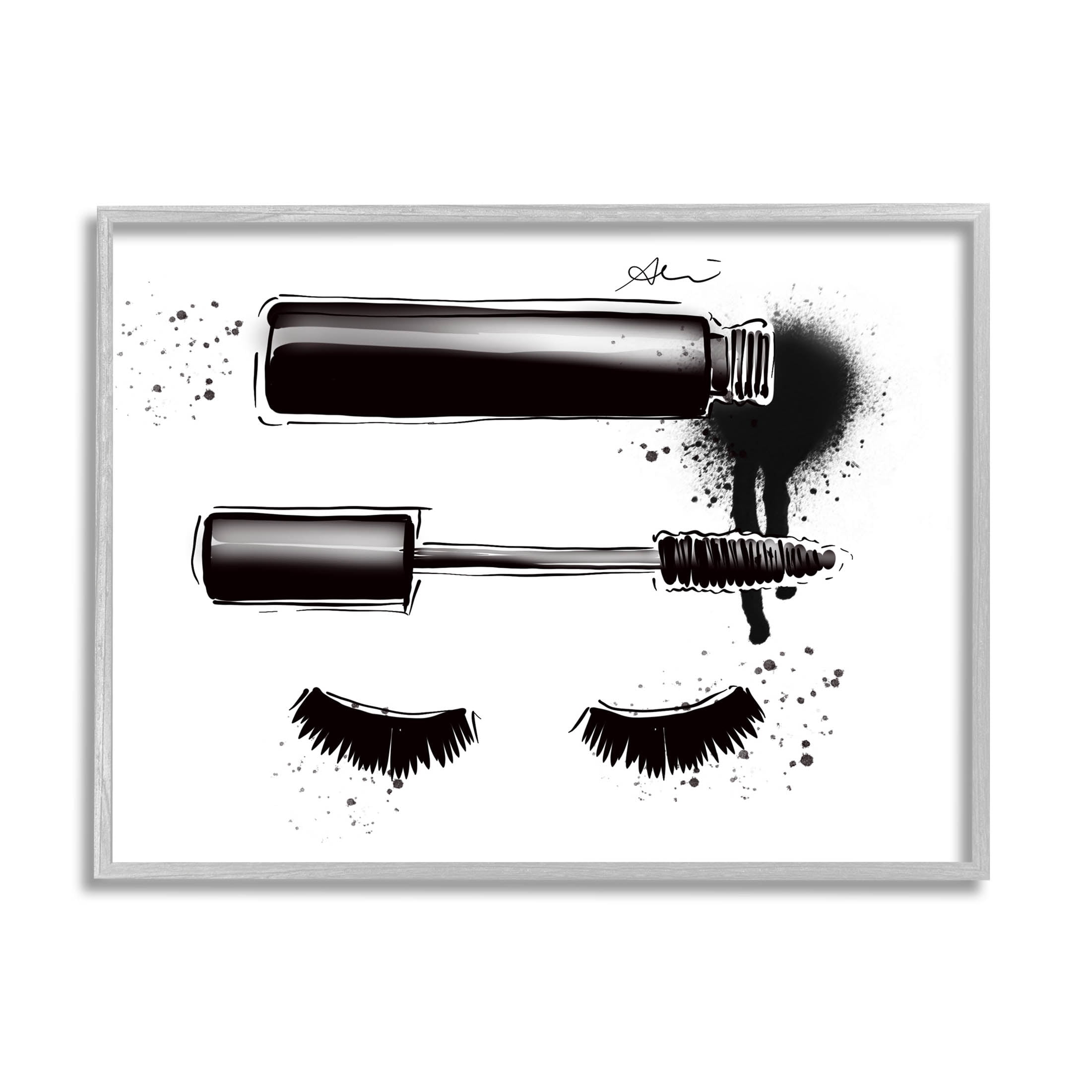 Stupell Industries Glam Mascara Lashes Makeup Graphic Art Gray Framed Art Print Wall Art, Design by Alison Petrie