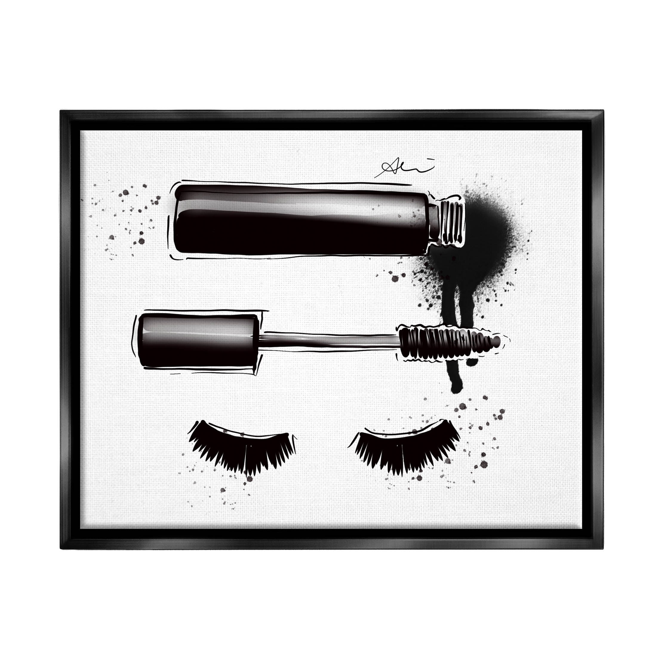 Stupell Industries Glam Mascara Lashes Makeup Graphic Art Jet Black Floating Framed Canvas Print Wall Art, Design by Alison Petrie