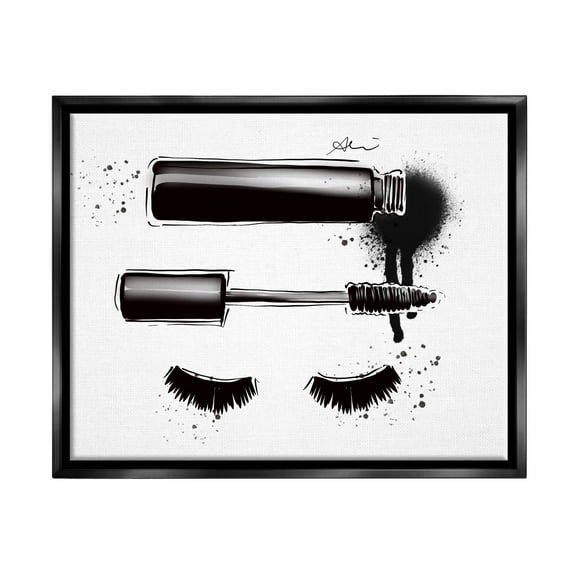 Stupell Industries Glam Mascara Lashes Makeup Graphic Art Jet Black Floating Framed Canvas Print Wall Art, Design by Alison Petrie