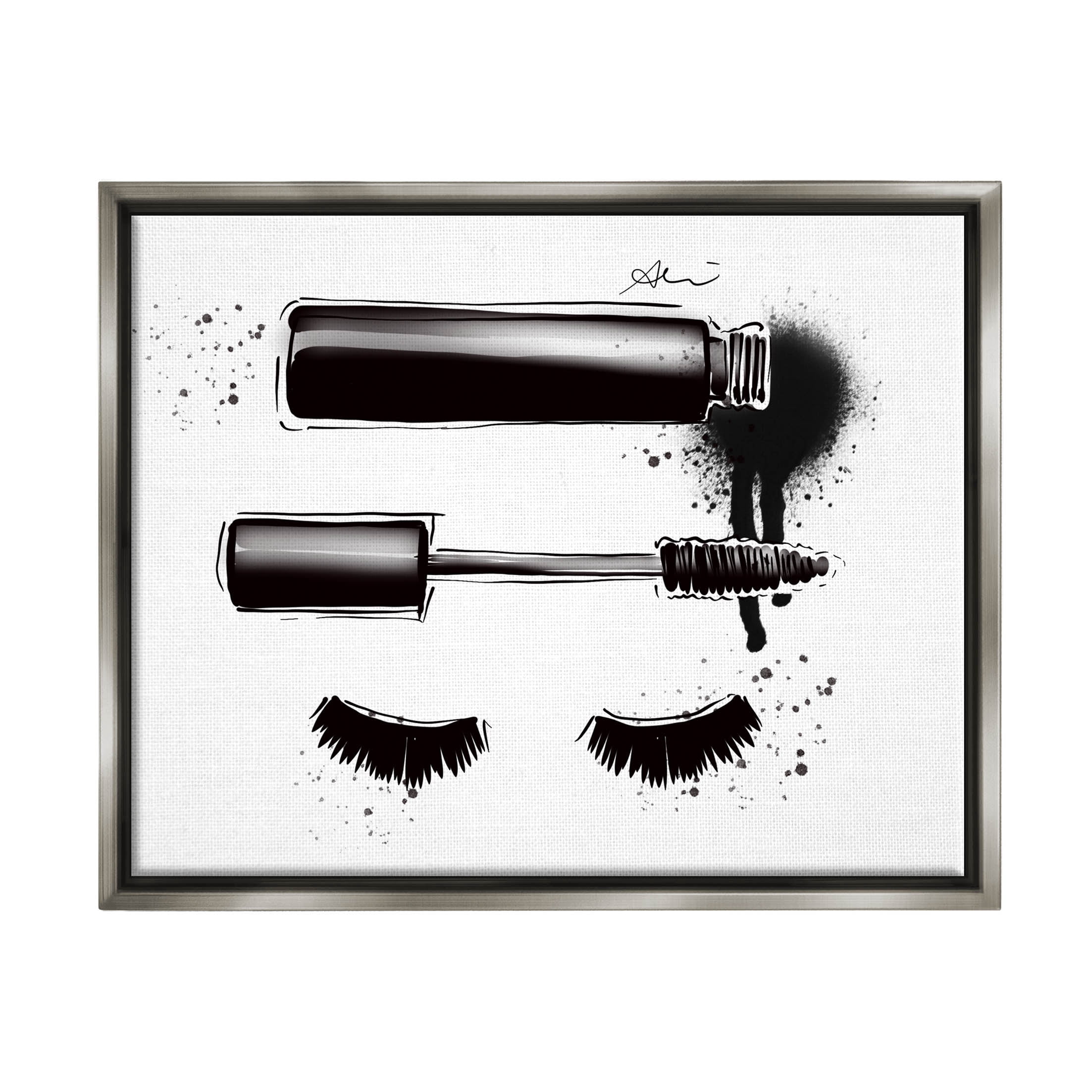 Stupell Industries Glam Mascara Lashes Makeup Graphic Art Luster Gray Floating Framed Canvas Print Wall Art, Design by Alison Petrie