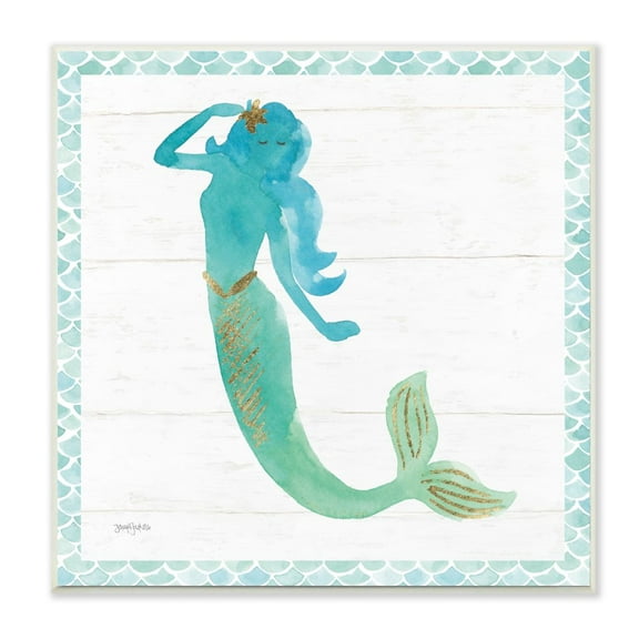 Stupell Industries Glam Mermaid Gold Sparkle Blue Green Watercolor Unframed Art Print Wall Art, 12x12, by Jenya Jackson