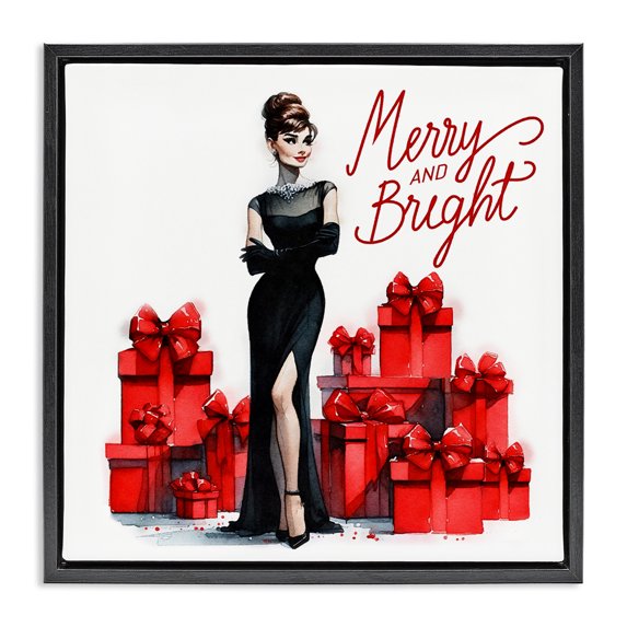 Stupell Industries Art Deco Glam Merry & Bright Black Floating Frame Canvas Art, 18 x 18, by Amanda Greenwood