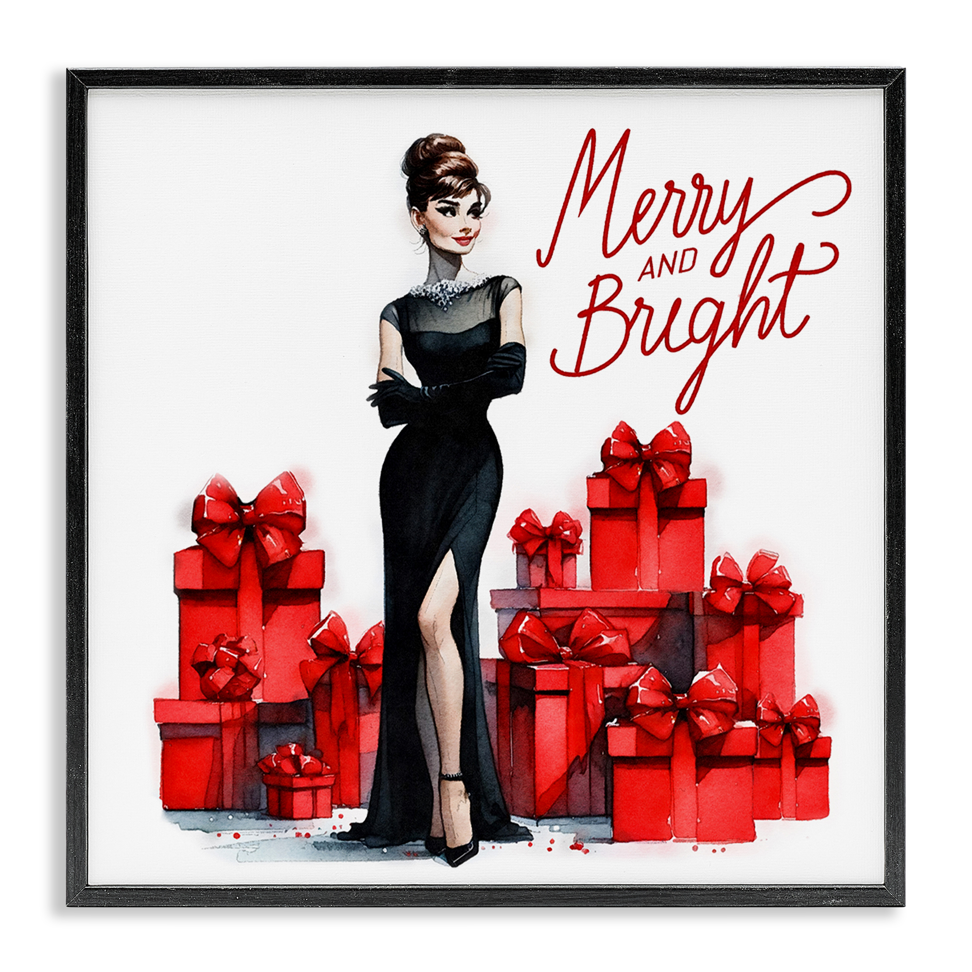 Stupell Industries Glam Merry & Bright Holiday Painting Black Framed Art Prints Wall Art, 17 x 17