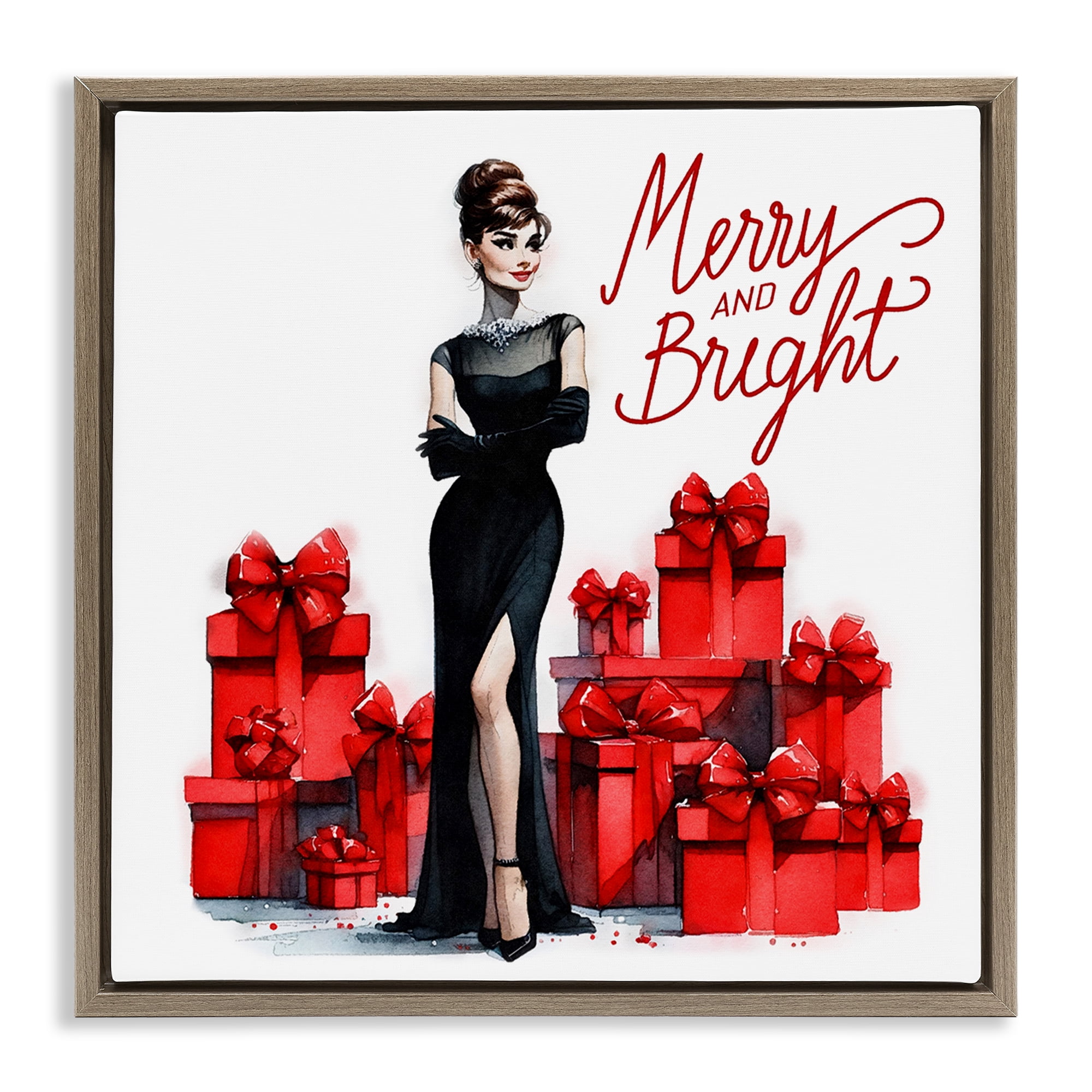 Stupell Industries Glam Merry & Bright Holiday Painting Brown Floater Framed Canvas Art Prints Wall Art, 25 x 25