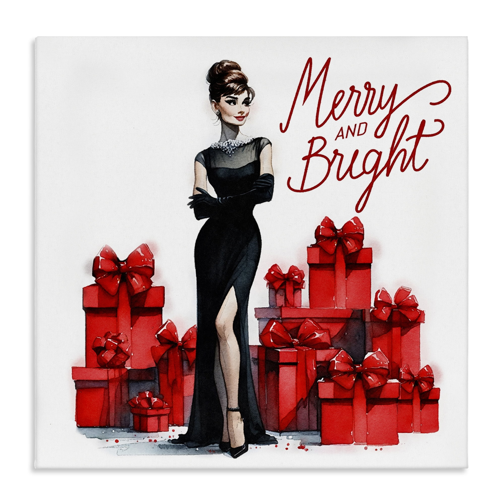 Stupell Industries Glam Merry & Bright Holiday Painting Gallery Wrapped Canvas Art Prints Wall Art, 17 x 17