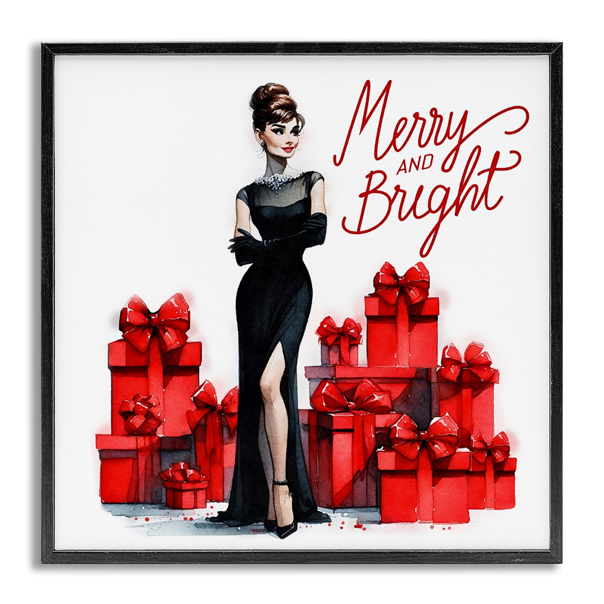 Stupell Industries Glam Merry & Bright Holiday Painting Gray Framed Art Prints Wall Art, 12 x 12