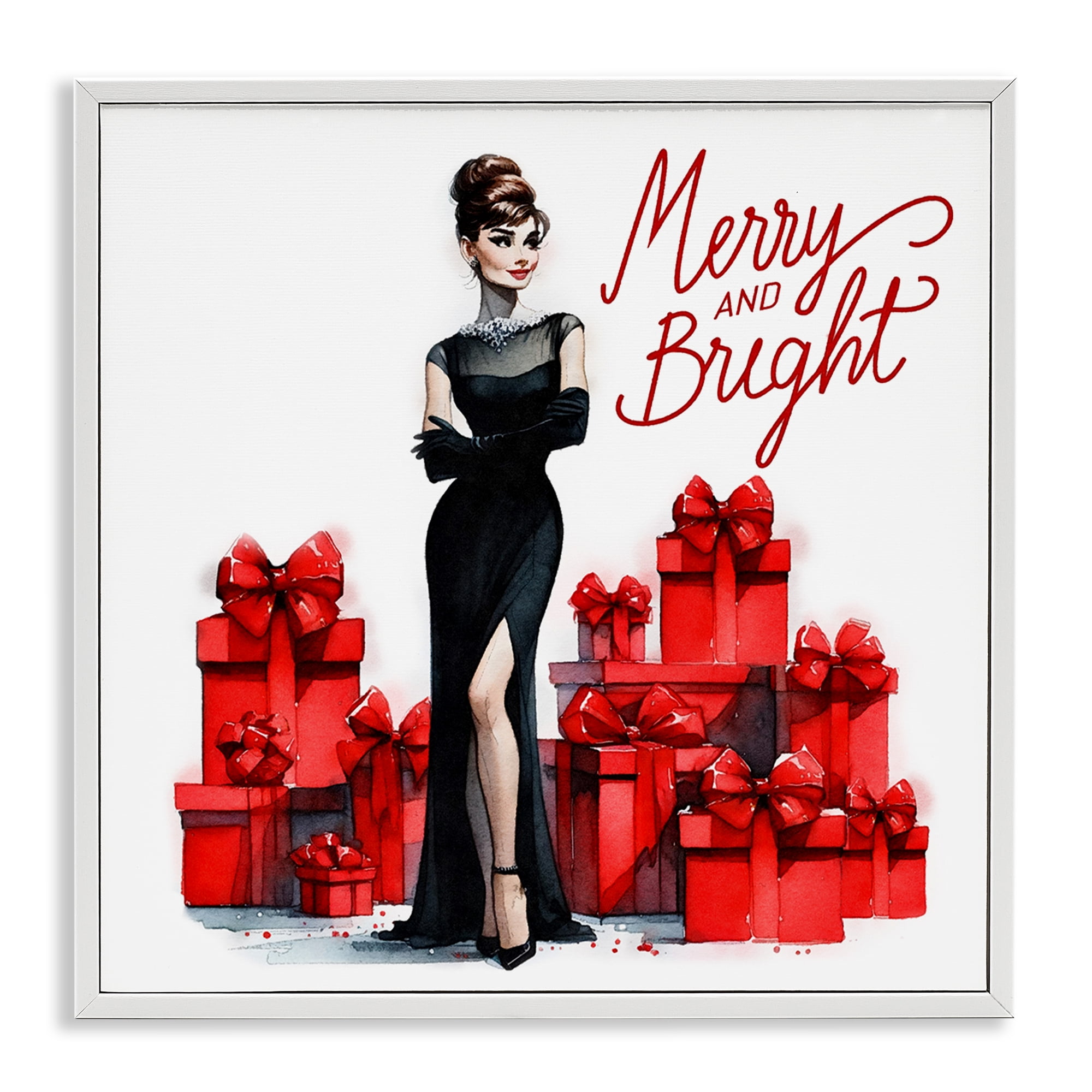 Stupell Industries Glam Merry & Bright Holiday Painting White Framed Art Prints Wall Art, 24 x 24