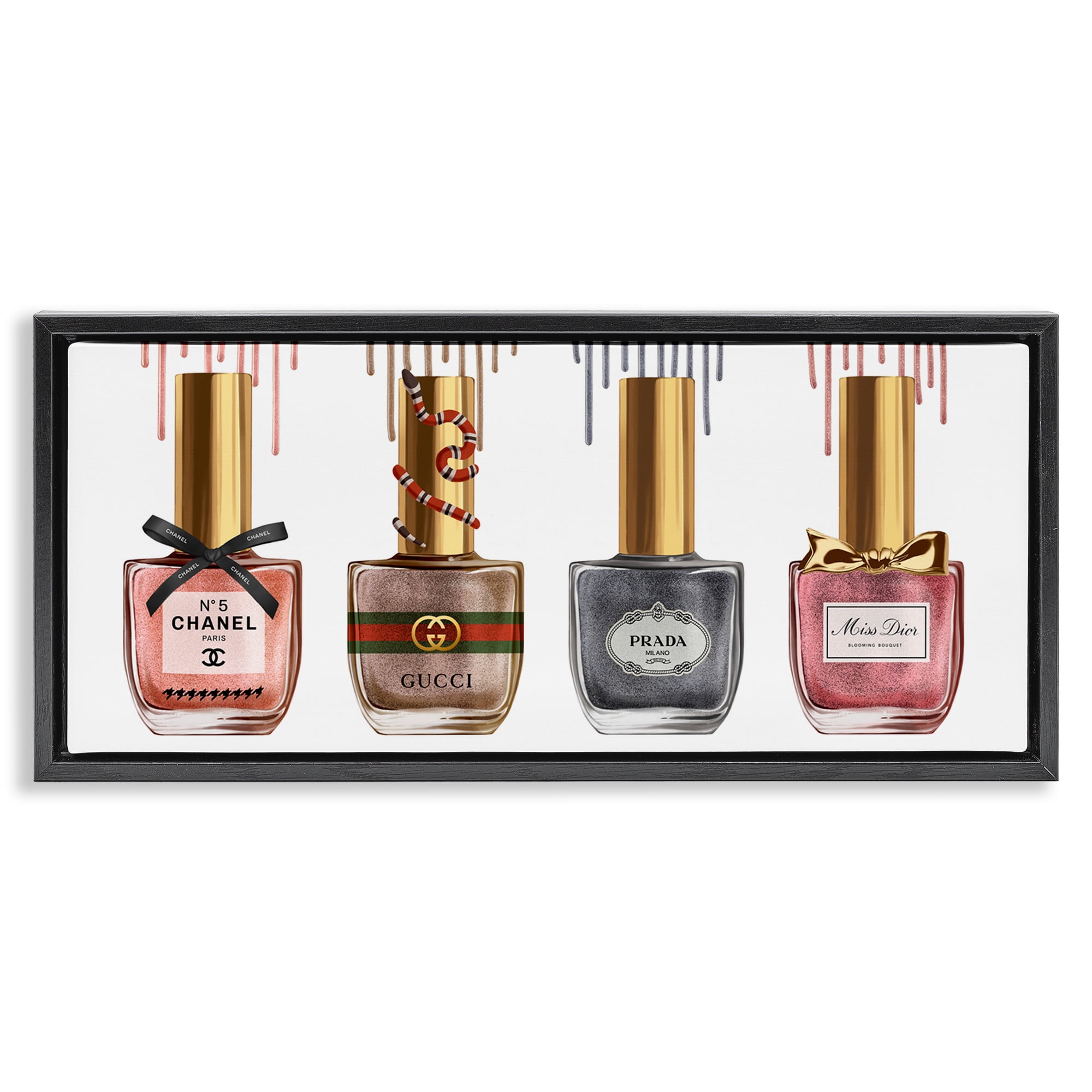 Stupell Industries Glam Nail Polish Collection Beauty & Fashion Painting Black Floater Framed Canvas Art Print Wall Art, 31 x 14