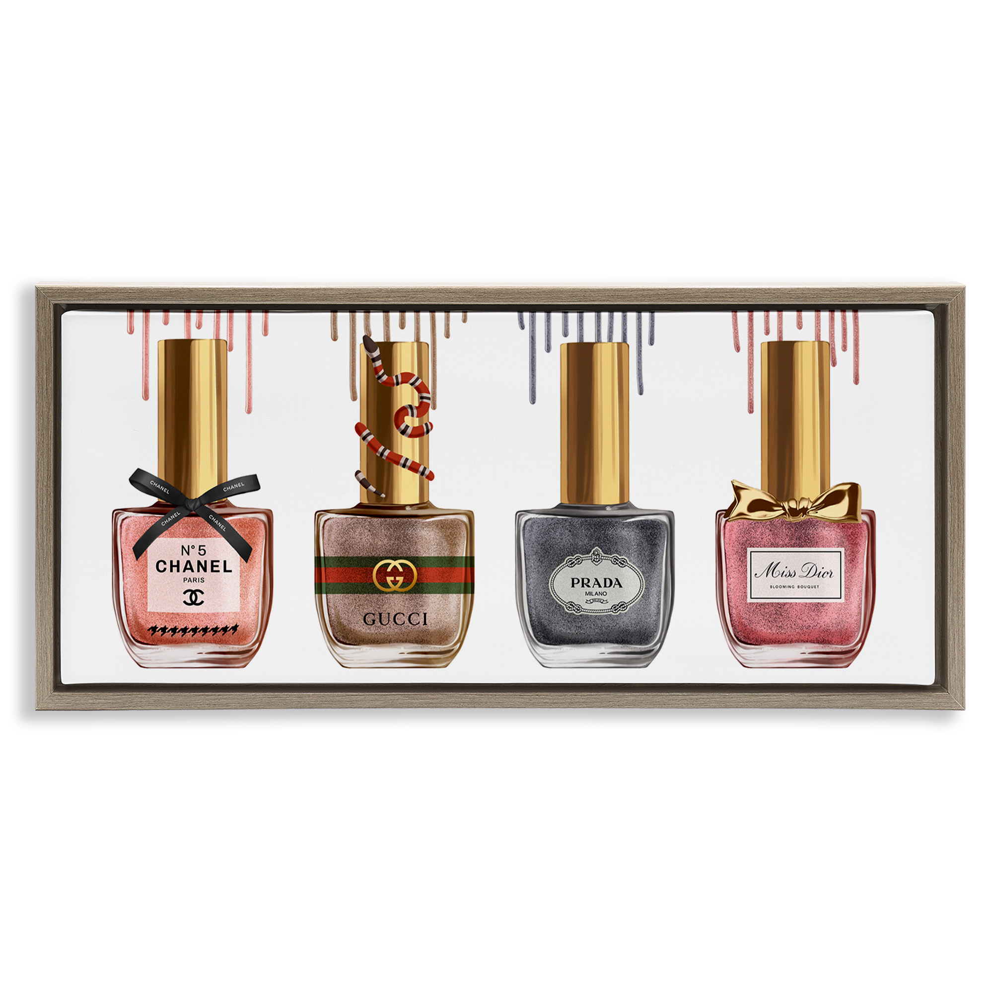 Stupell Industries Glam Nail Polish Collection Beauty & Fashion Painting Brown Floater Framed Canvas Art Print Wall Art, 31 x 14