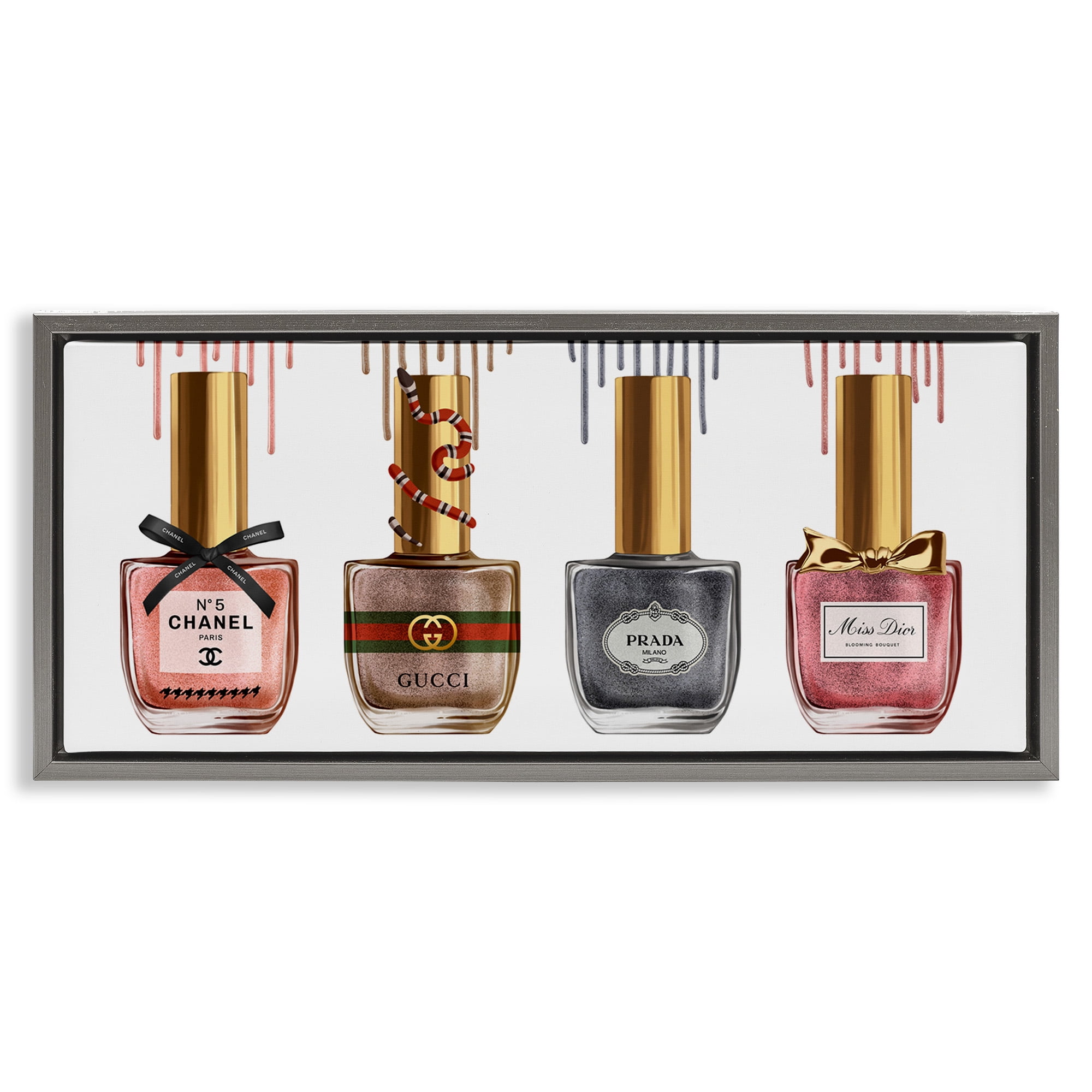 Stupell Industries Glam Nail Polish Collection Beauty & Fashion Painting Gray Floater Framed Canvas Art Print Wall Art, 31 x 14