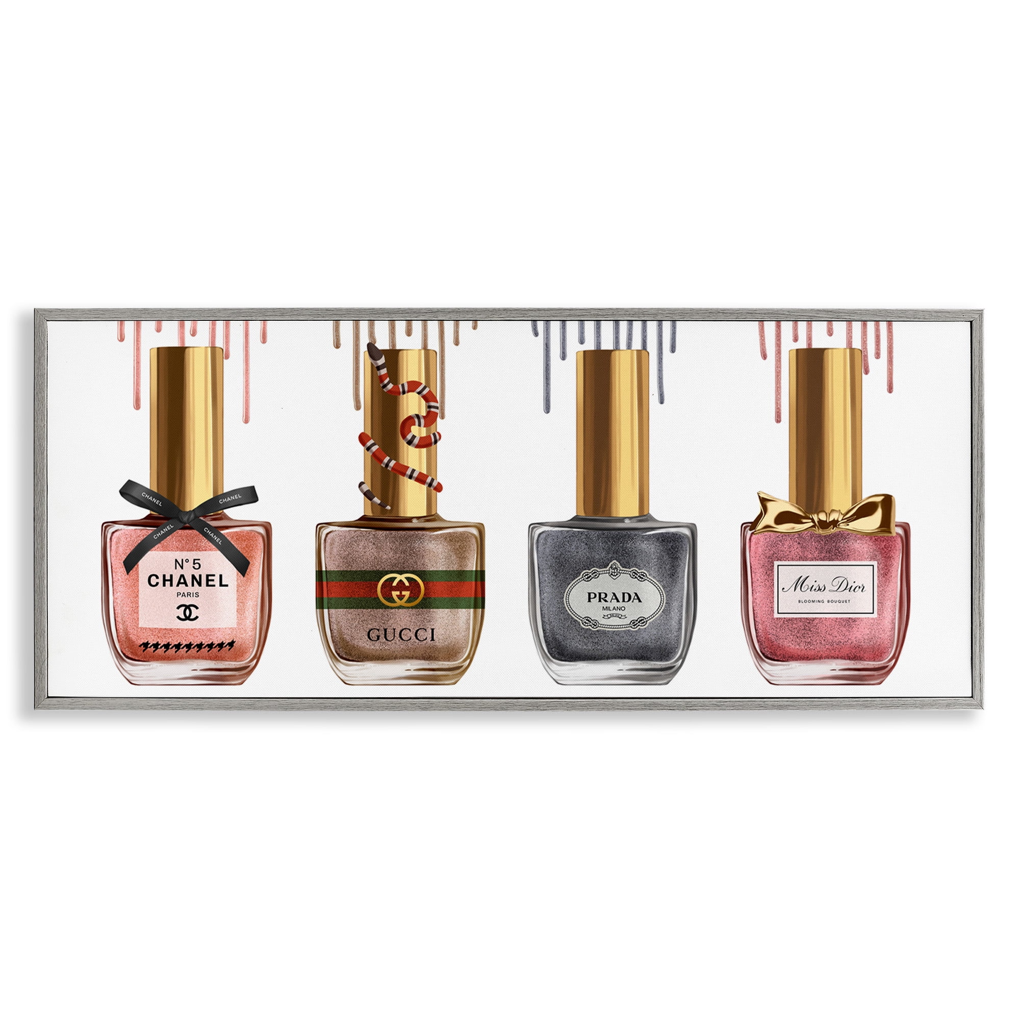 Stupell Industries Glam Nail Polish Collection Beauty & Fashion Painting Gray Framed Art Print Wall Art, 24 x 10