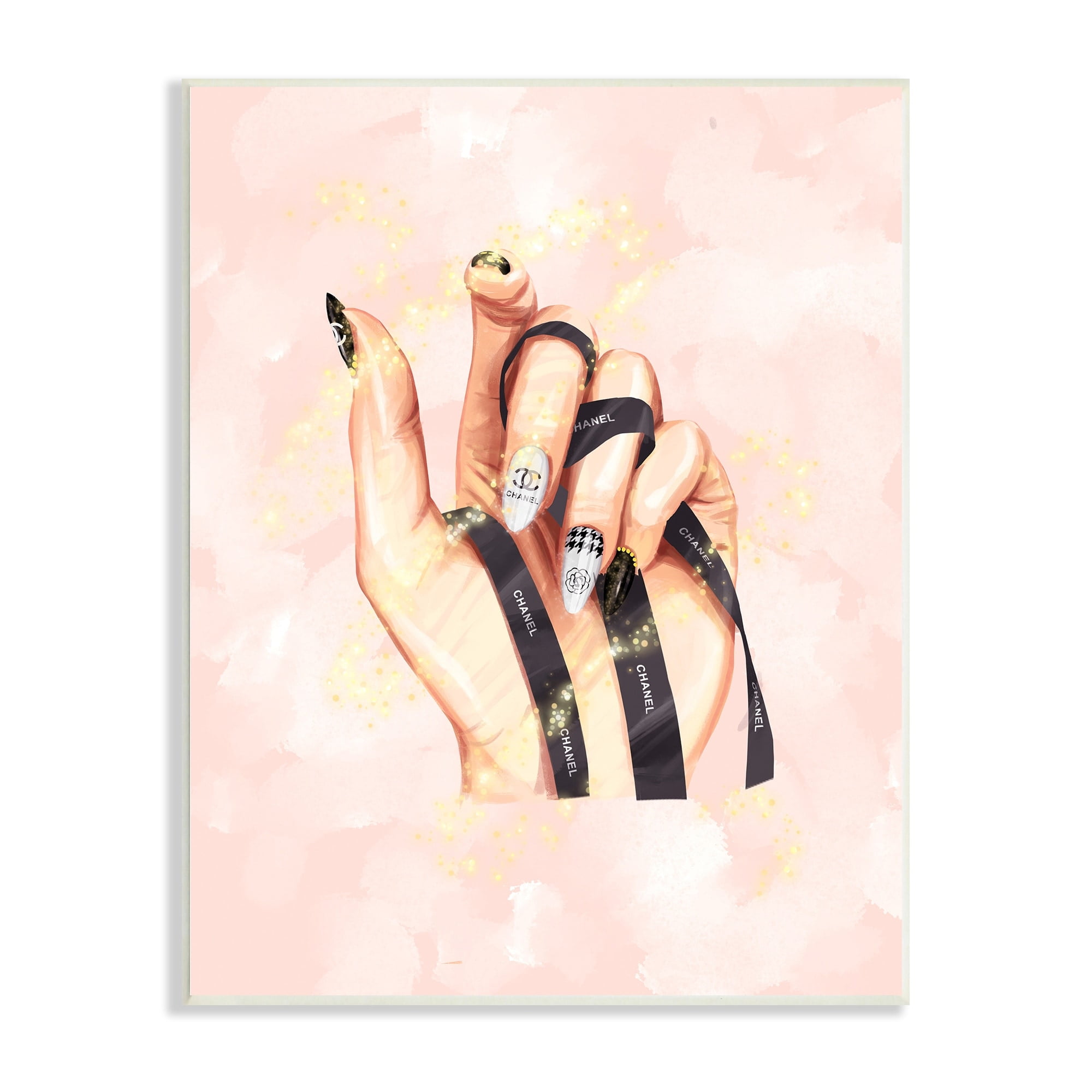 Stupell Industries Glam Nail Polish Hand Fashion Style Stars Wood Wall Art, 10 x 15, Design by Ziwei Li