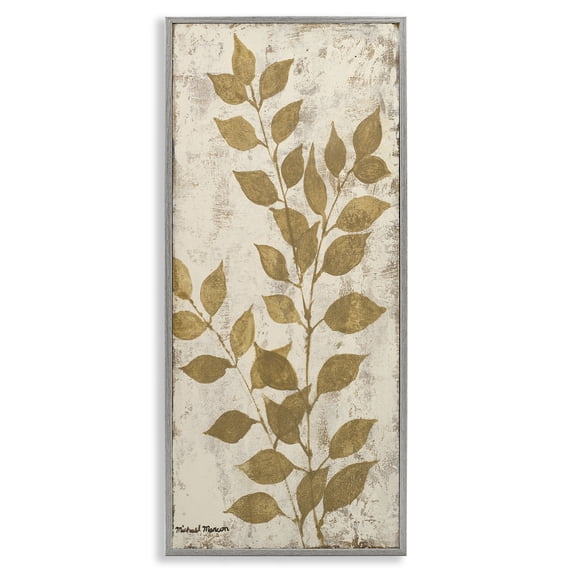 Stupell Industries Glam Natural Leaves Impression Gray Framed Giclee Art, 10 x 24, by Michael Marcon