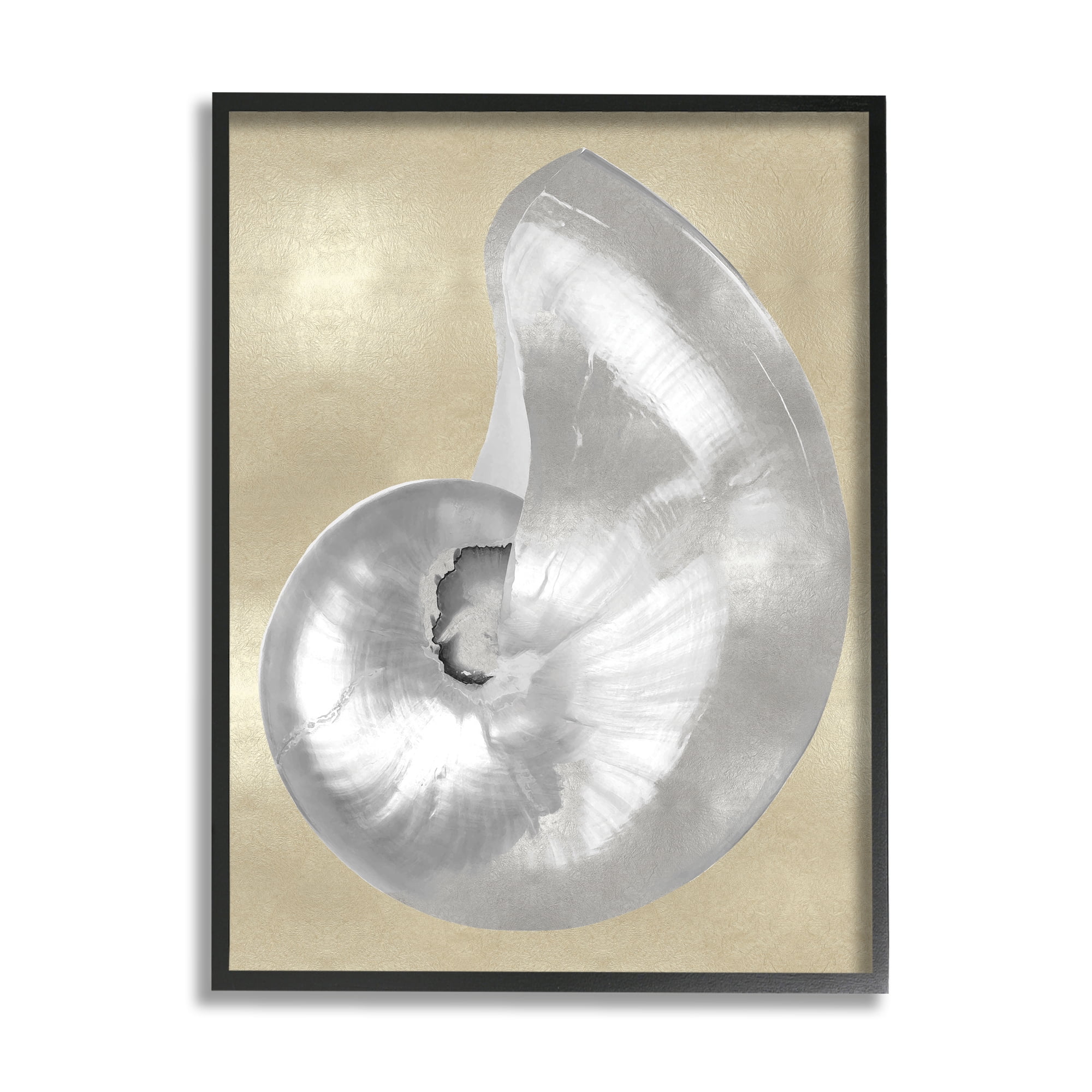 Stupell Industries Glam Nautilus Shell Soft Grey Neutral over Beige Nature Painting Black Framed Art Print Wall Art, 11 x 14