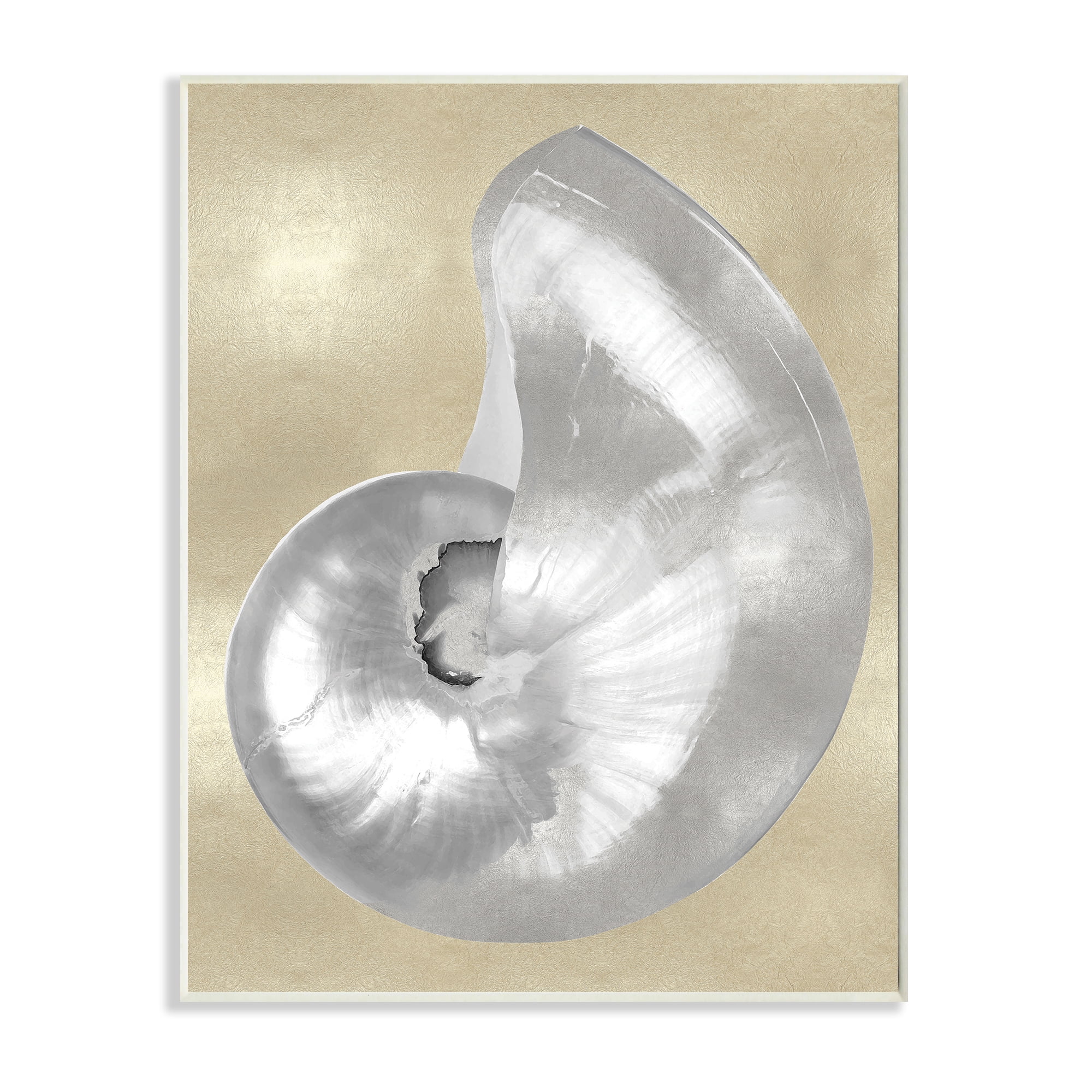Stupell Industries Glam Nautilus Shell Soft Grey Neutral over Beige Nature Painting Unframed Art Print Wall Art, 13 x 19