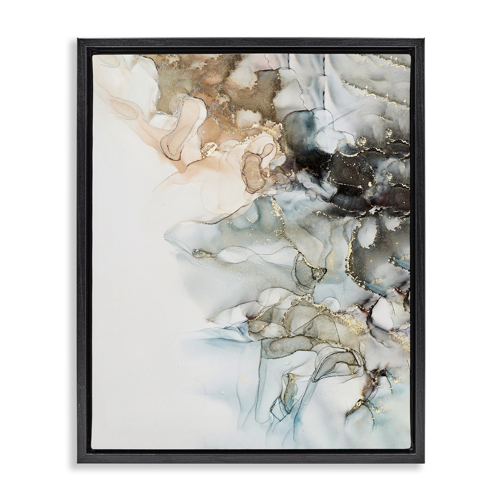 Stupell Industries Glam & Neutral Abstraction Abstract Painting Black Floater Framed Canvas Art Print Wall Art, 17 x 21