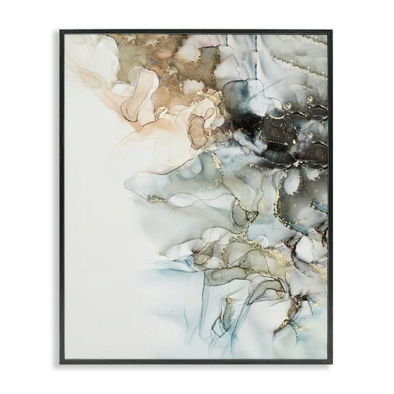 Stupell Industries Glam & Neutral Abstraction Abstract Painting Black Framed Art Print Wall Art, 11 x 14