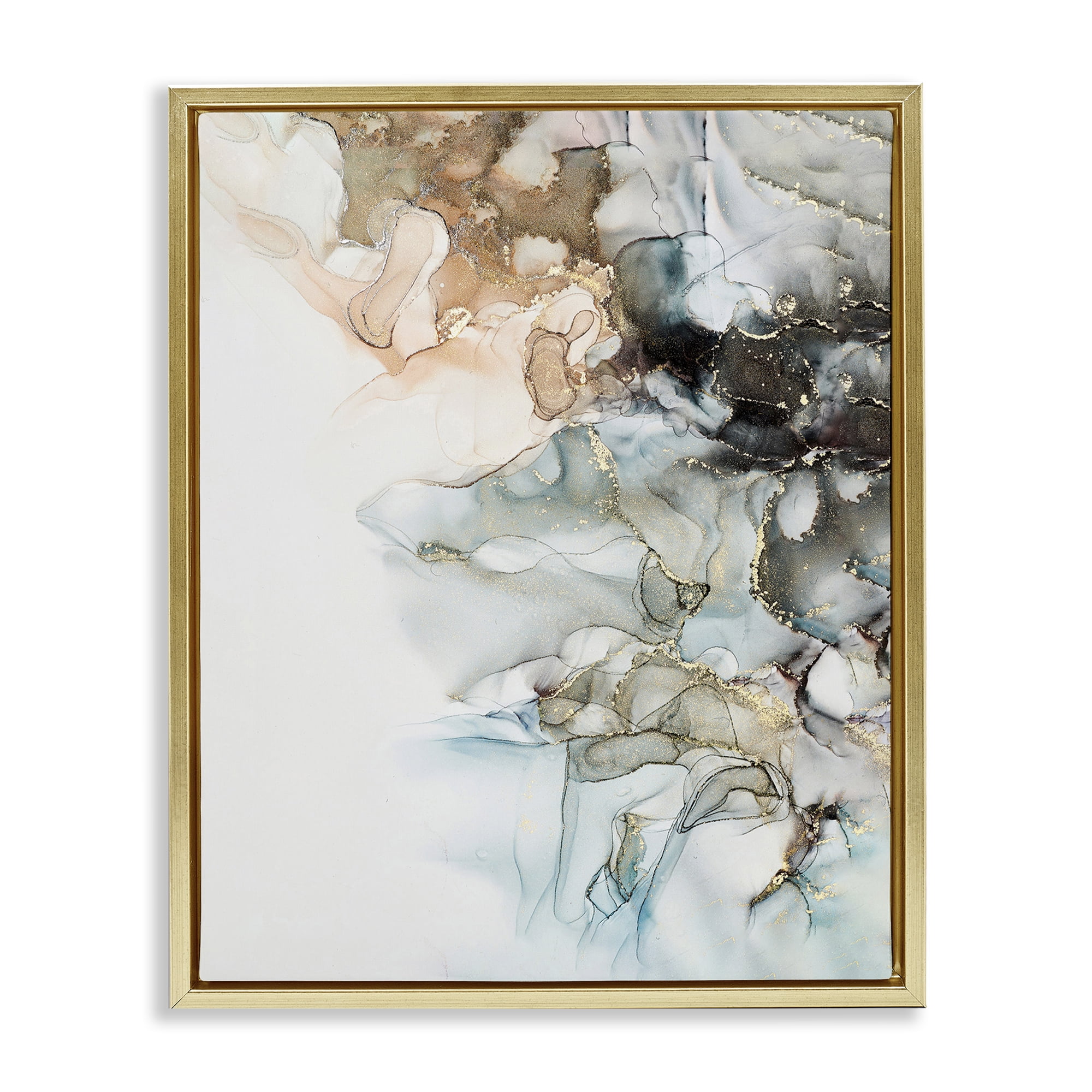 Stupell Industries Glam & Neutral Abstraction Abstract Painting Gold Floater Framed Canvas Art Print Wall Art, 17 x 21