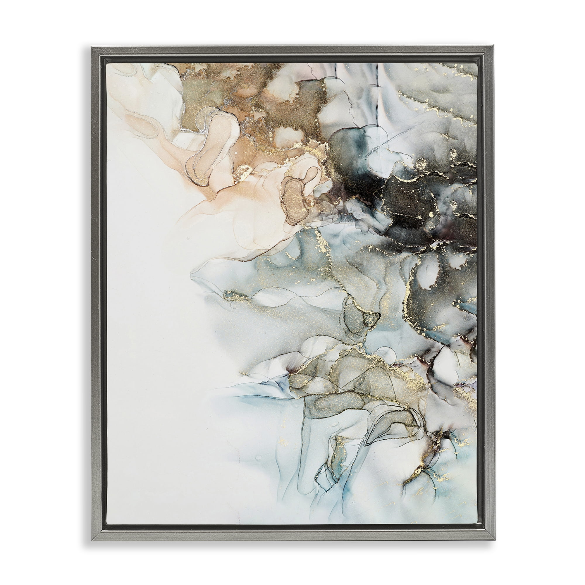 Stupell Industries Glam & Neutral Abstraction Abstract Painting Gray Floater Framed Canvas Art Print Wall Art, 17 x 21