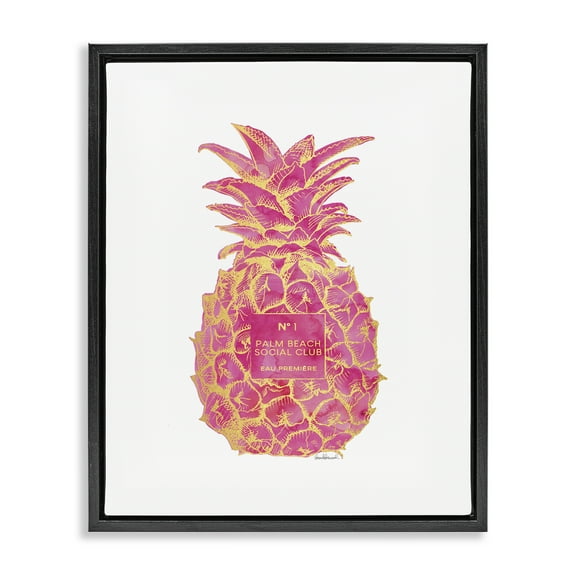 Stupell Industries Glam Ornate Pineapple Food & Beverage Painting Black Floater Framed Canvas Art Print Wall Art, 17 x 21