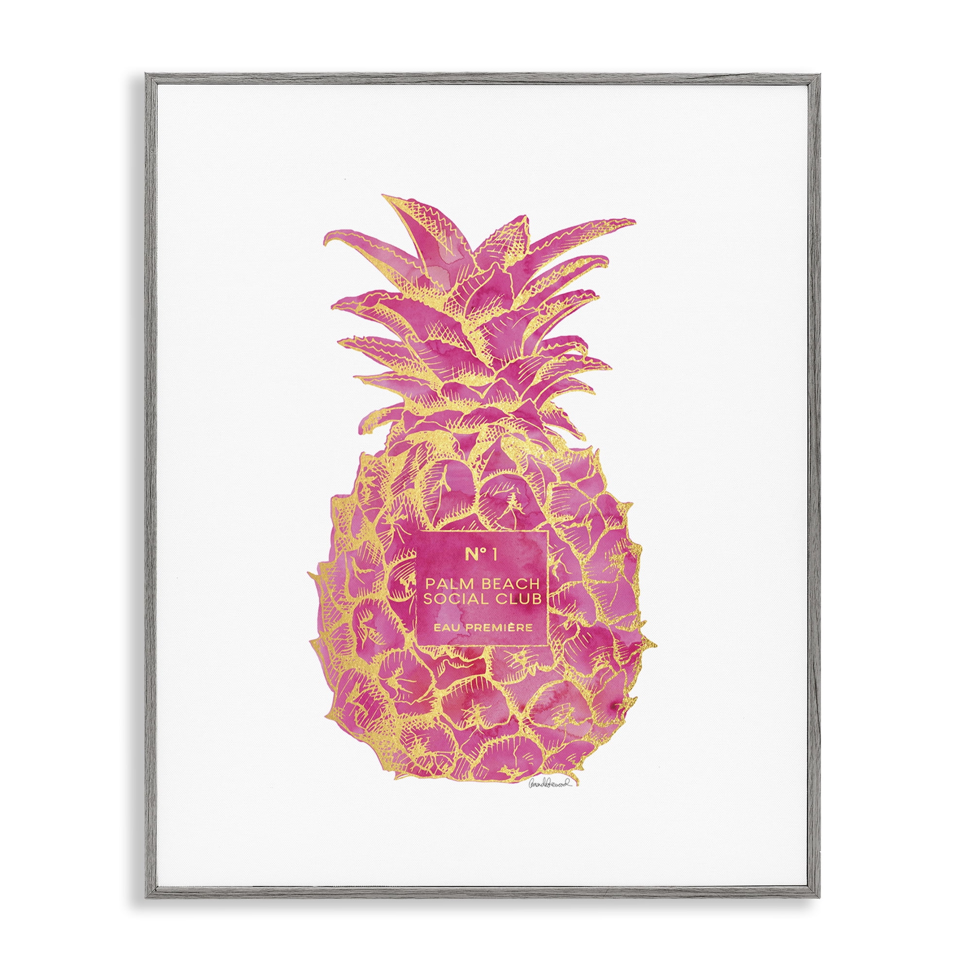 Stupell Industries Glam Ornate Pineapple Food & Beverage Painting Gray Framed Art Print Wall Art, 16 x 20